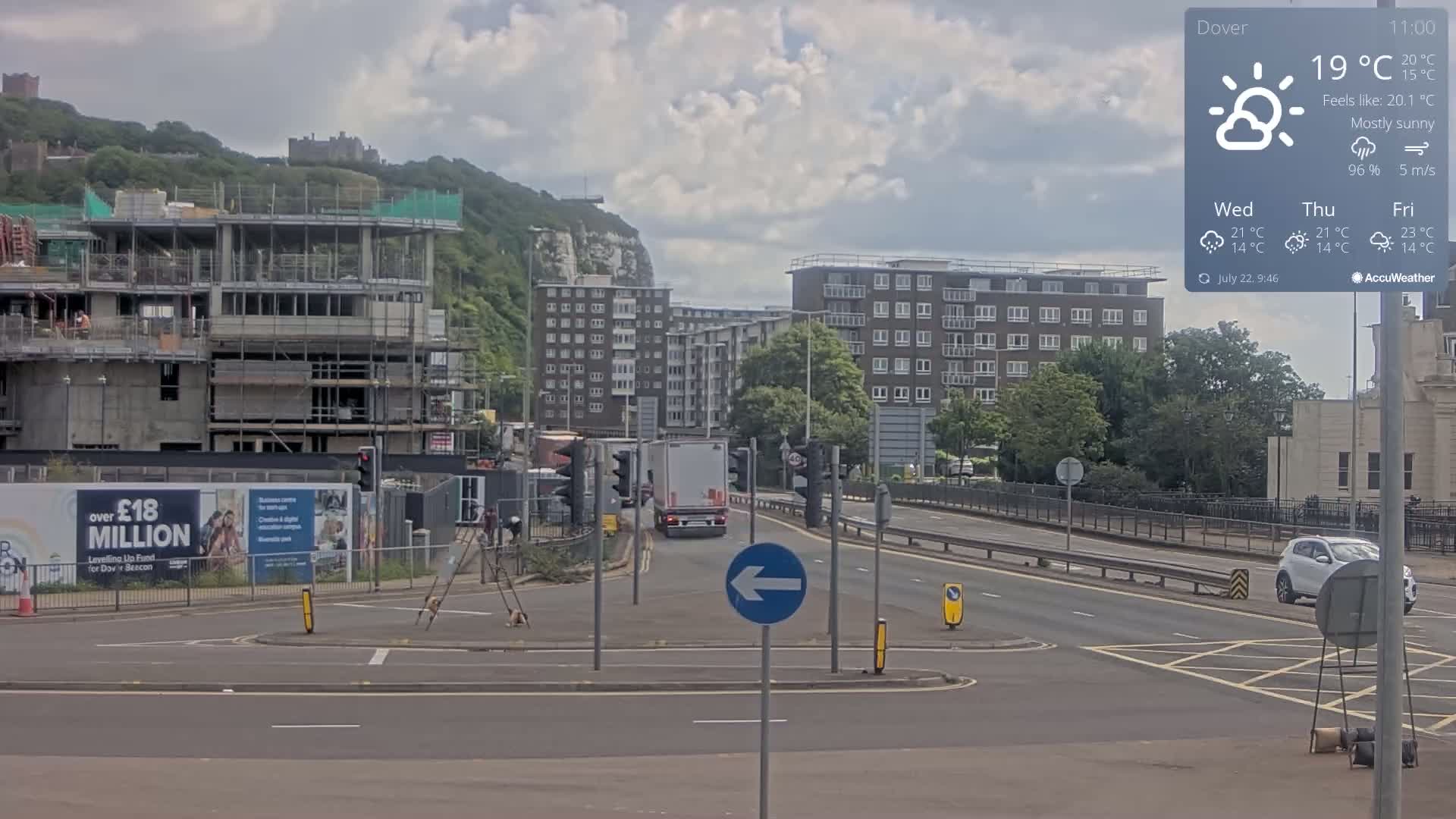 Dover Castle & A256 & A20 Junction Live Cam - Dover, Kent, South East, England, United Kingdom