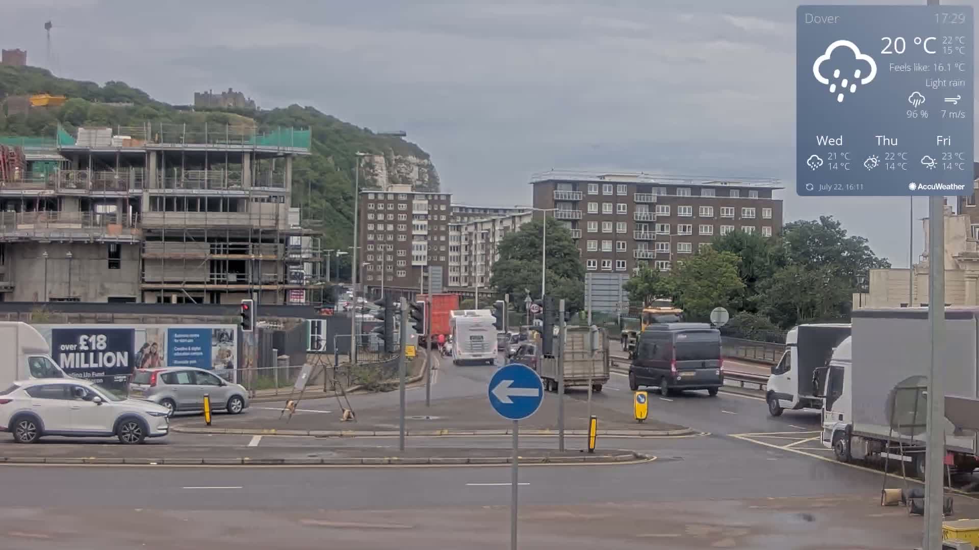 Dover Castle & A256 & A20 Junction Live Cam - Dover, Kent, South East, England, United Kingdom
