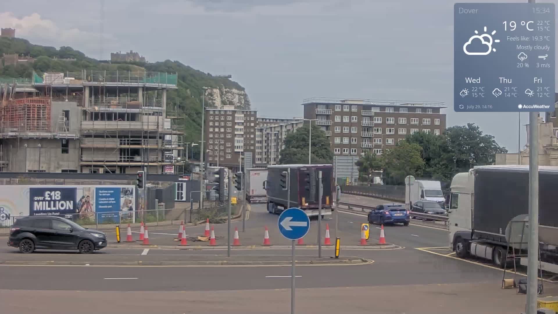 Dover Castle & A256 & A20 Junction Live Cam - Dover, Kent, South East, England, United Kingdom