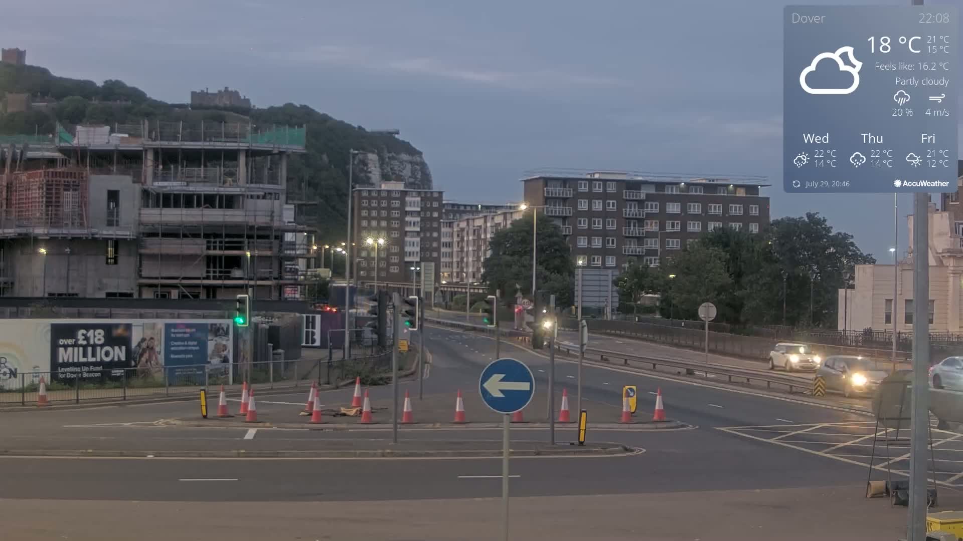 Dover Castle & A256 & A20 Junction Live Cam - Dover, Kent, South East, England, United Kingdom