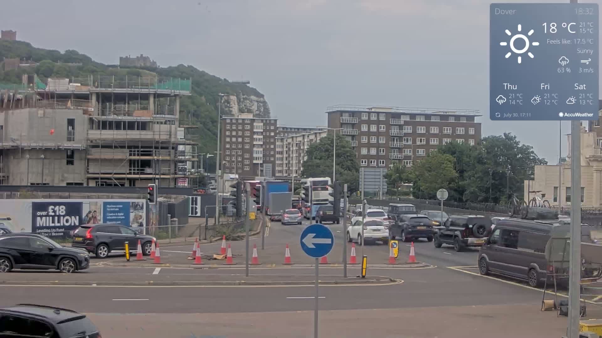 Dover Castle & A256 & A20 Junction Live Cam - Dover, Kent, South East, England, United Kingdom