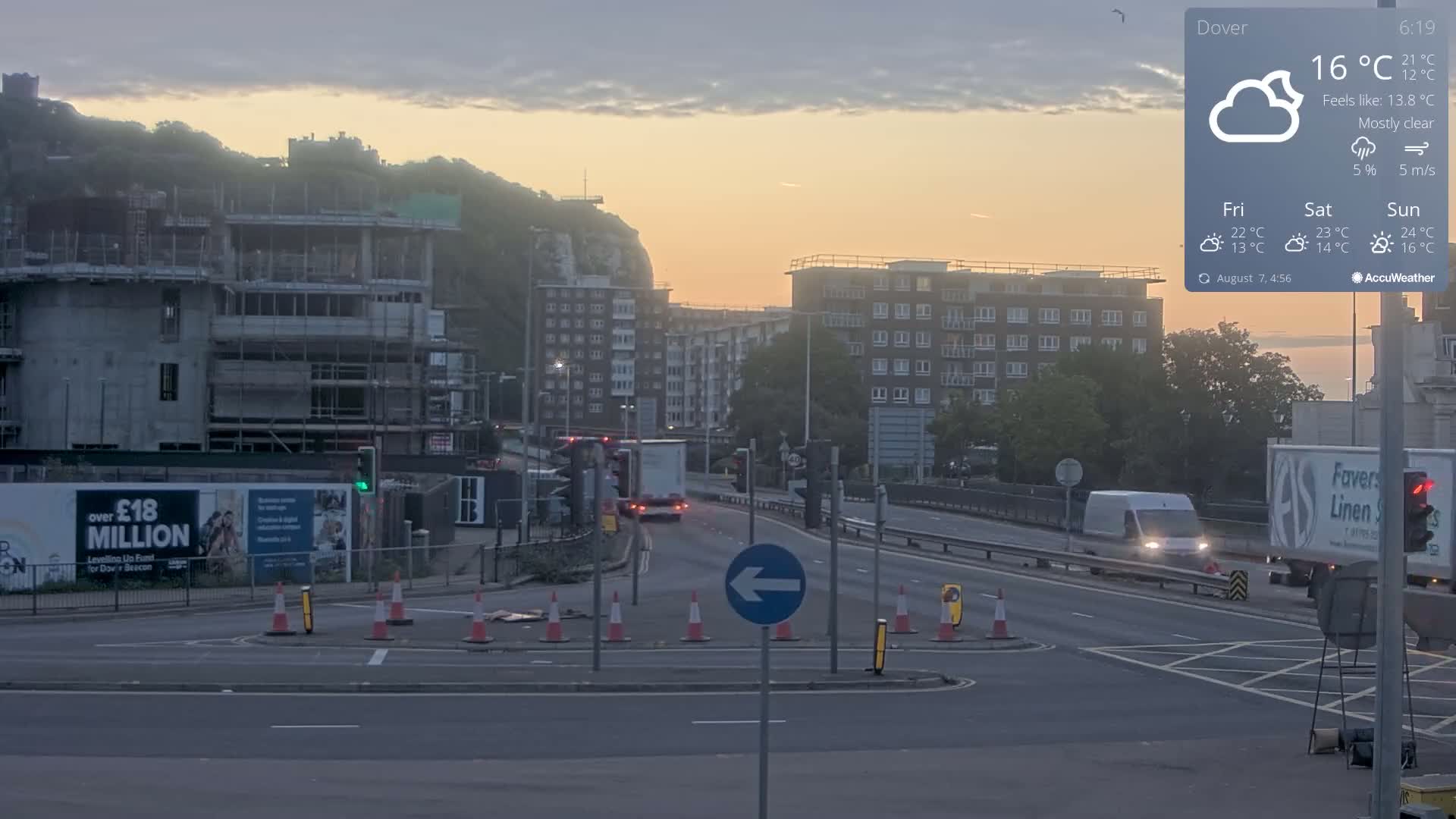 Dover Castle & A256 & A20 Junction Live Cam - Dover, Kent, South East, England, United Kingdom