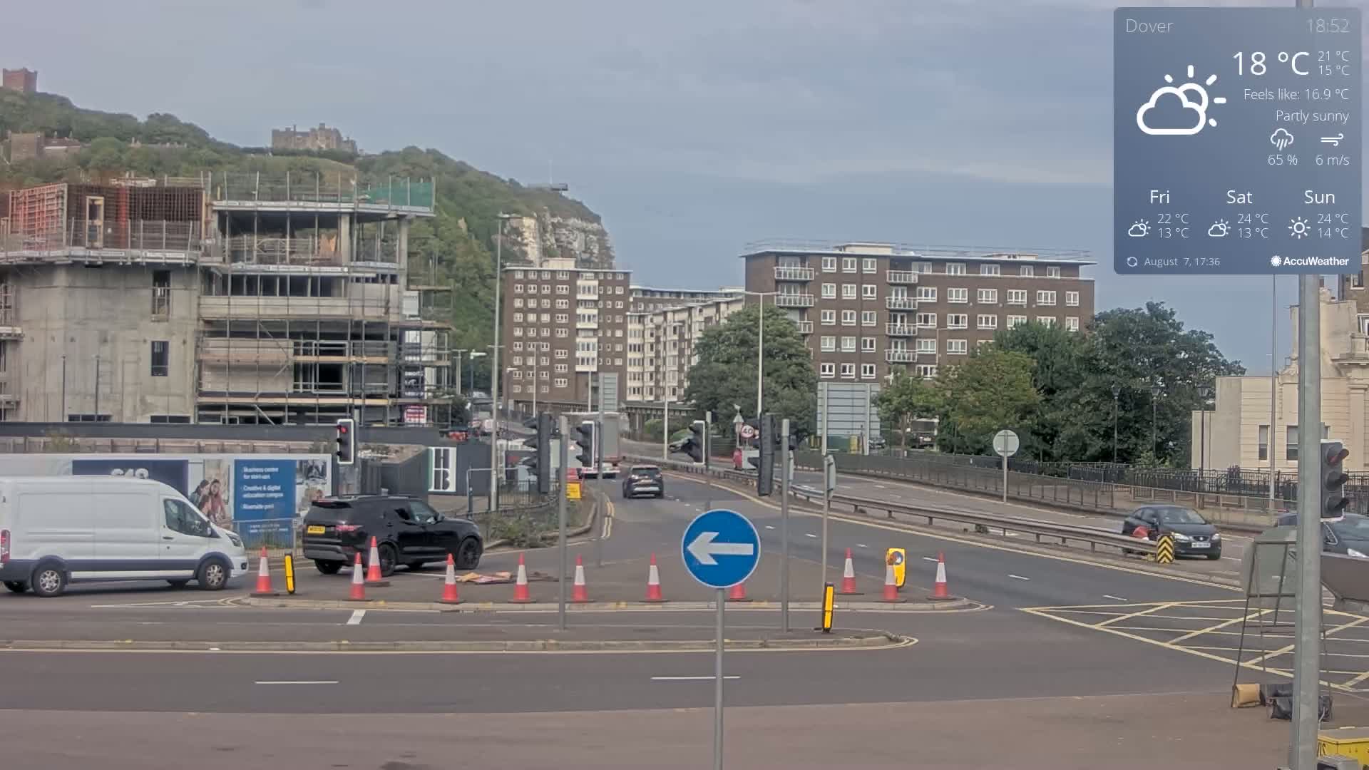 Dover Castle & A256 & A20 Junction Live Cam - Dover, Kent, South East, England, United Kingdom