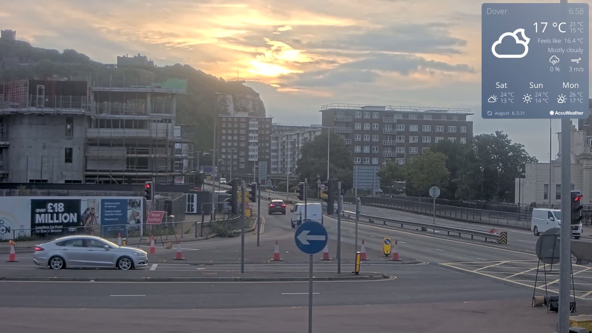 Dover Castle & A256 & A20 Junction Live Cam - Dover, Kent, South East, England, United Kingdom