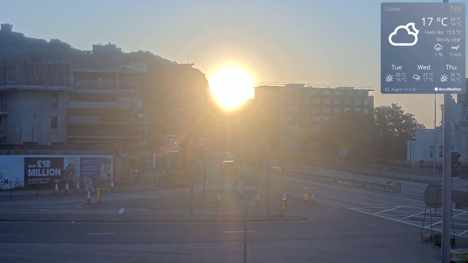 Dover Castle & A256 & A20 Junction Live Cam - Dover, Kent, South East, England, United Kingdom
