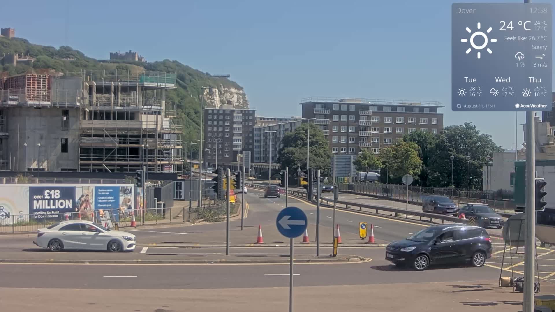 Dover Castle & A256 & A20 Junction Live Cam - Dover, Kent, South East, England, United Kingdom