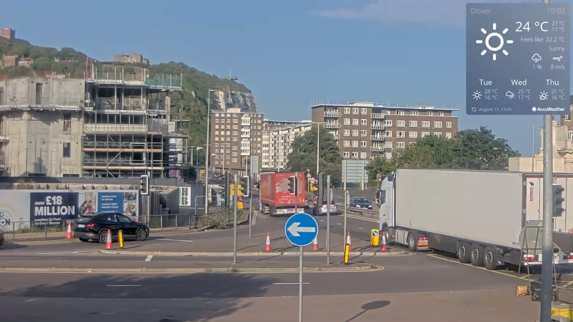Dover Castle & A256 & A20 Junction Live Cam - Dover, Kent, South East, England, United Kingdom