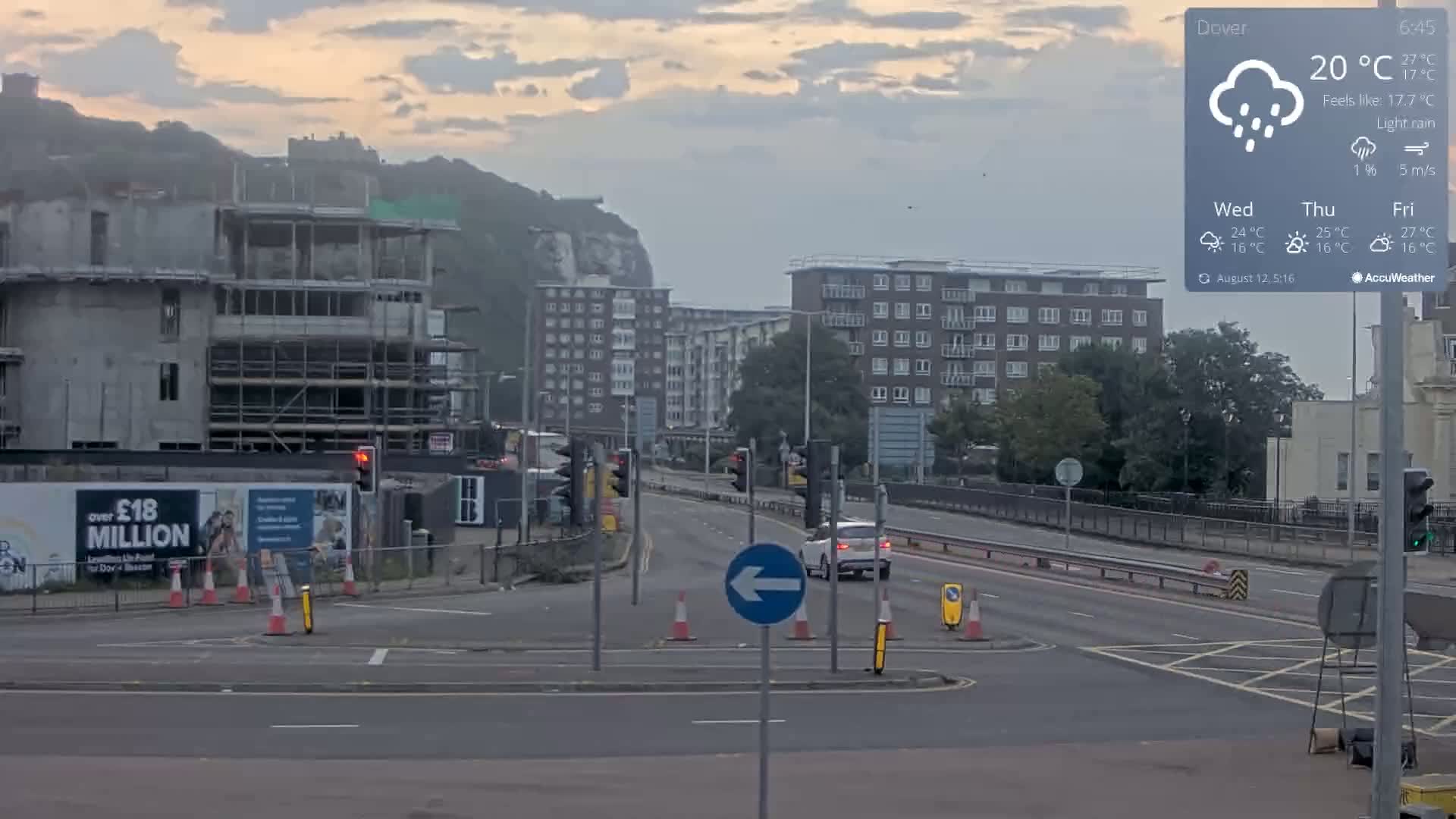 Dover Castle & A256 & A20 Junction Live Cam - Dover, Kent, South East, England, United Kingdom