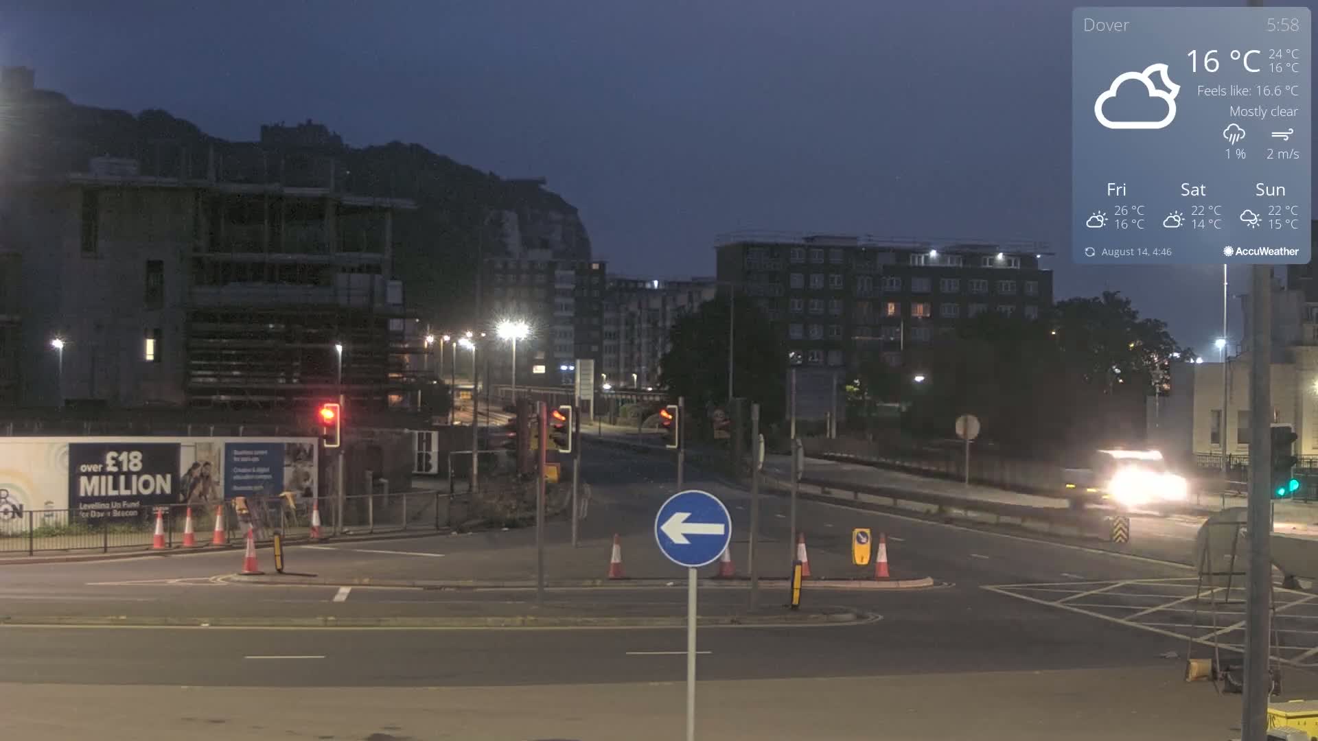 Dover Castle & A256 & A20 Junction Live Cam - Dover, Kent, South East, England, United Kingdom