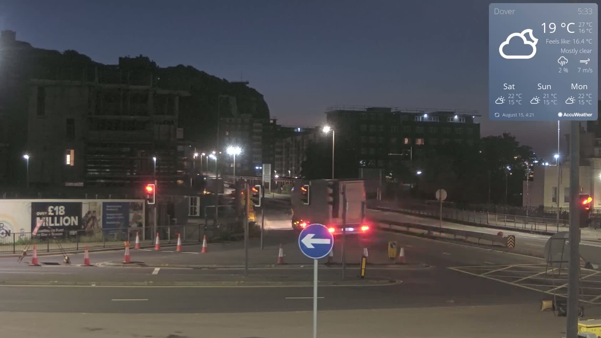 Dover Castle & A256 & A20 Junction Live Cam - Dover, Kent, South East, England, United Kingdom