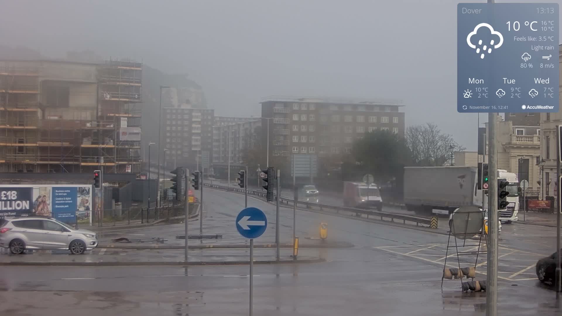 Dover Castle & A256 & A20 Junction Live Cam - Dover, Kent, South East, England, United Kingdom