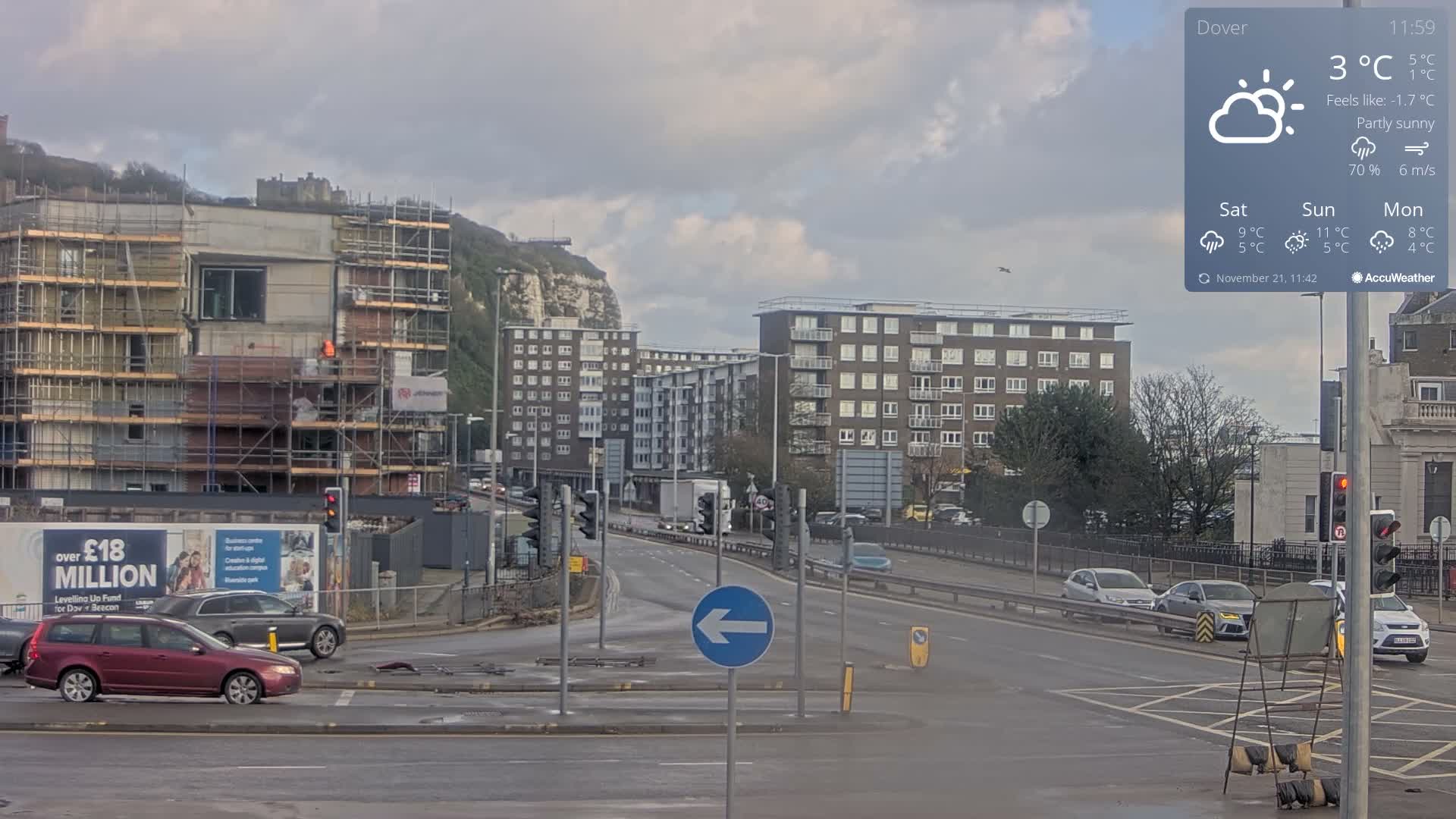 Dover Castle & A256 & A20 Junction Live Cam - Dover, Kent, South East, England, United Kingdom