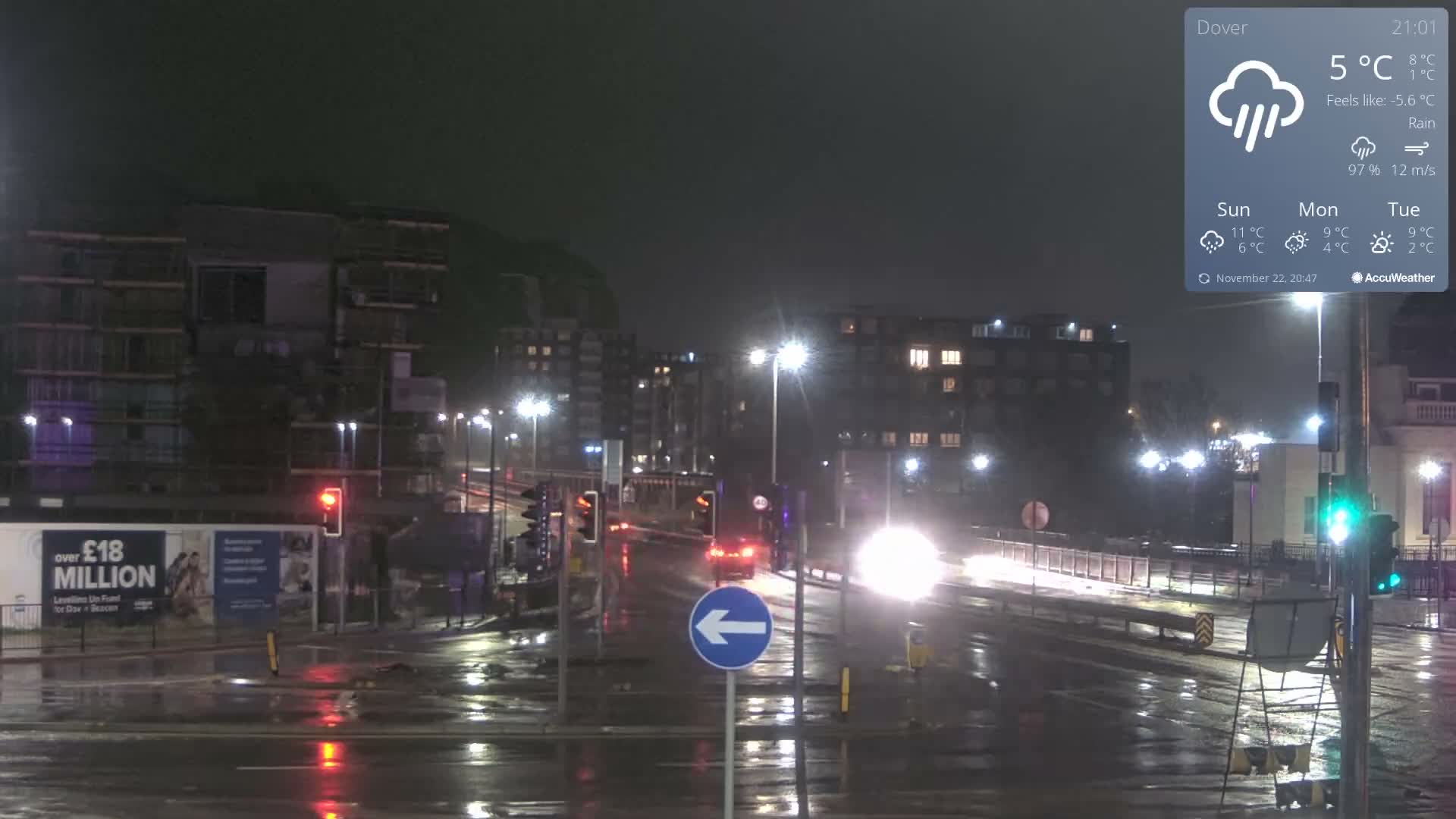 Dover Castle & A256 & A20 Junction Live Cam - Dover, Kent, South East, England, United Kingdom