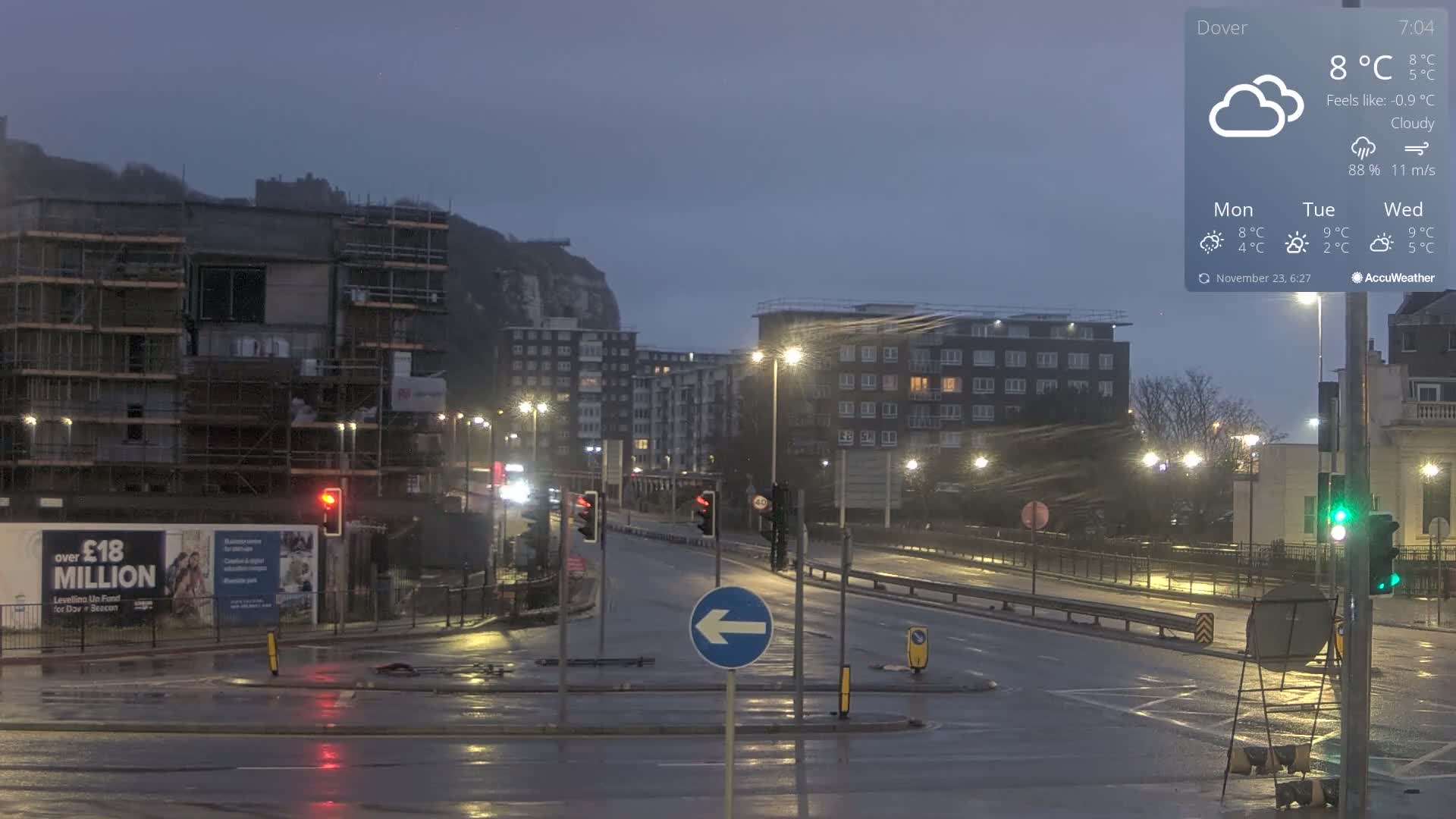 Dover Castle & A256 & A20 Junction Live Cam - Dover, Kent, South East, England, United Kingdom