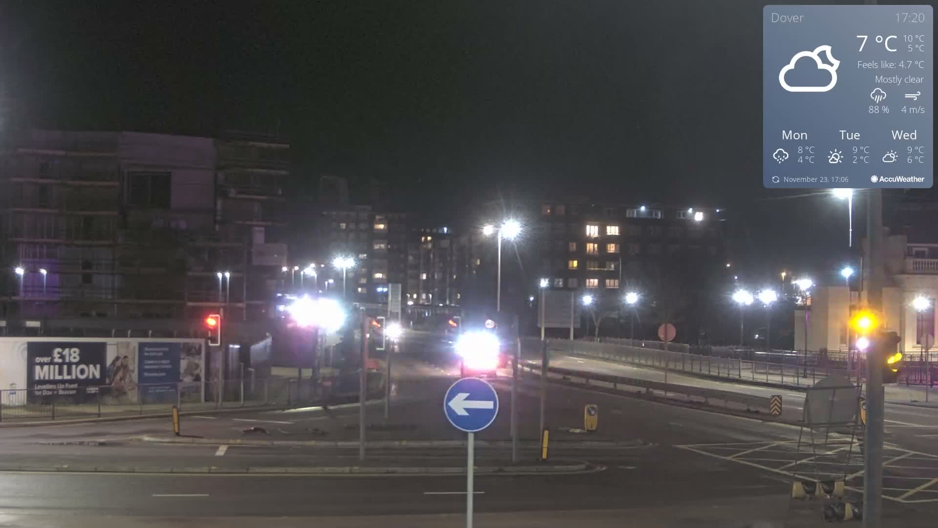 Dover Castle & A256 & A20 Junction Live Cam - Dover, Kent, South East, England, United Kingdom