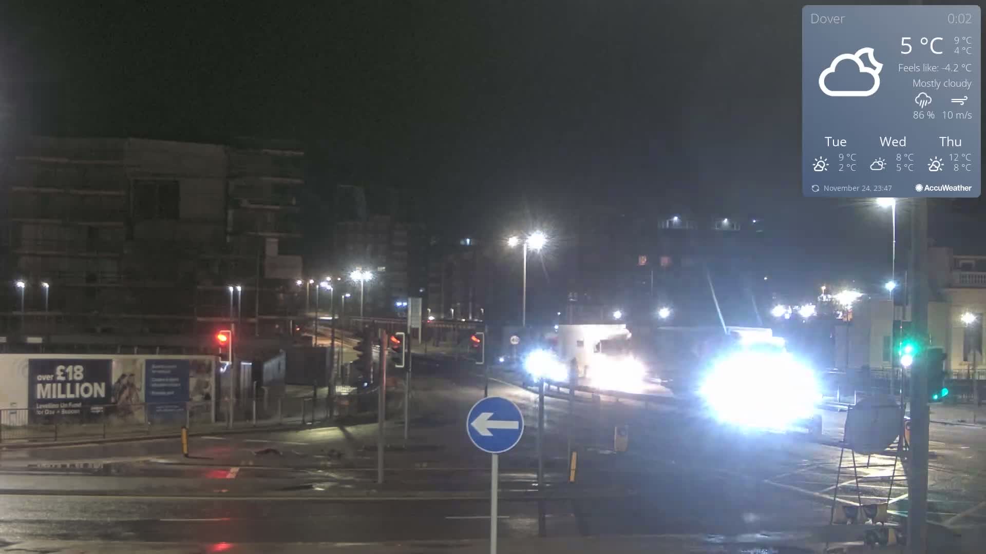 Dover Castle & A256 & A20 Junction Live Cam - Dover, Kent, South East, England, United Kingdom