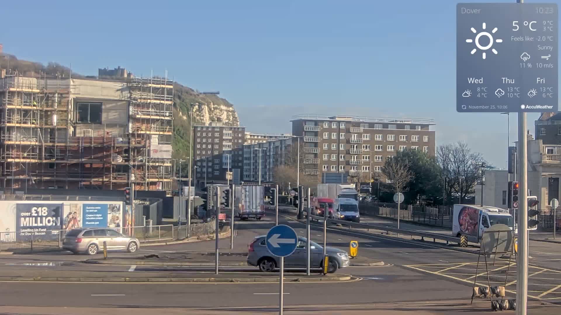 Dover Castle & A256 & A20 Junction Live Cam - Dover, Kent, South East, England, United Kingdom