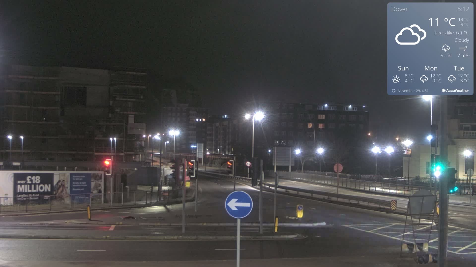 Dover Castle & A256 & A20 Junction Live Cam - Dover, Kent, South East, England, United Kingdom