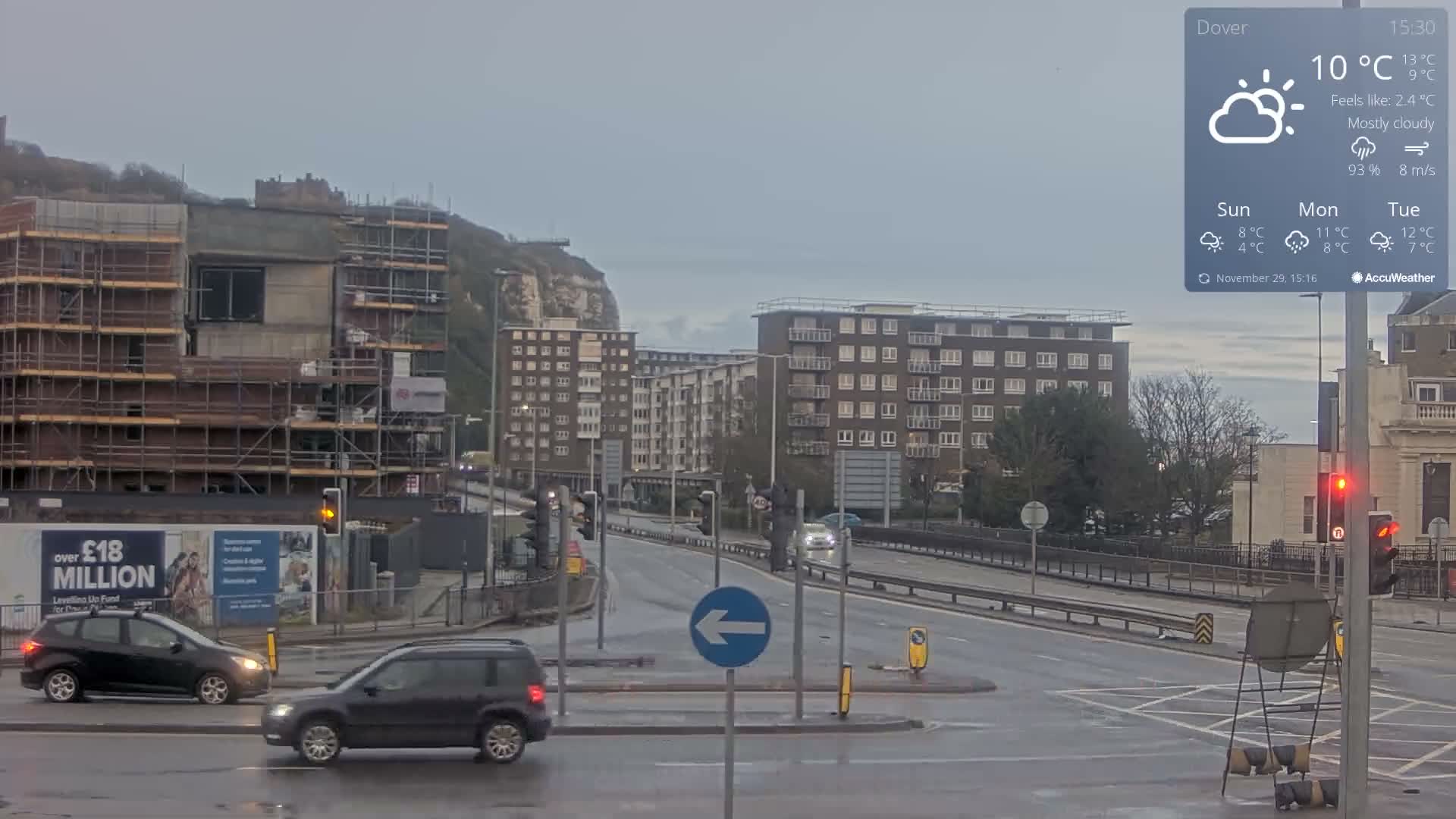 Dover Castle & A256 & A20 Junction Live Cam - Dover, Kent, South East, England, United Kingdom