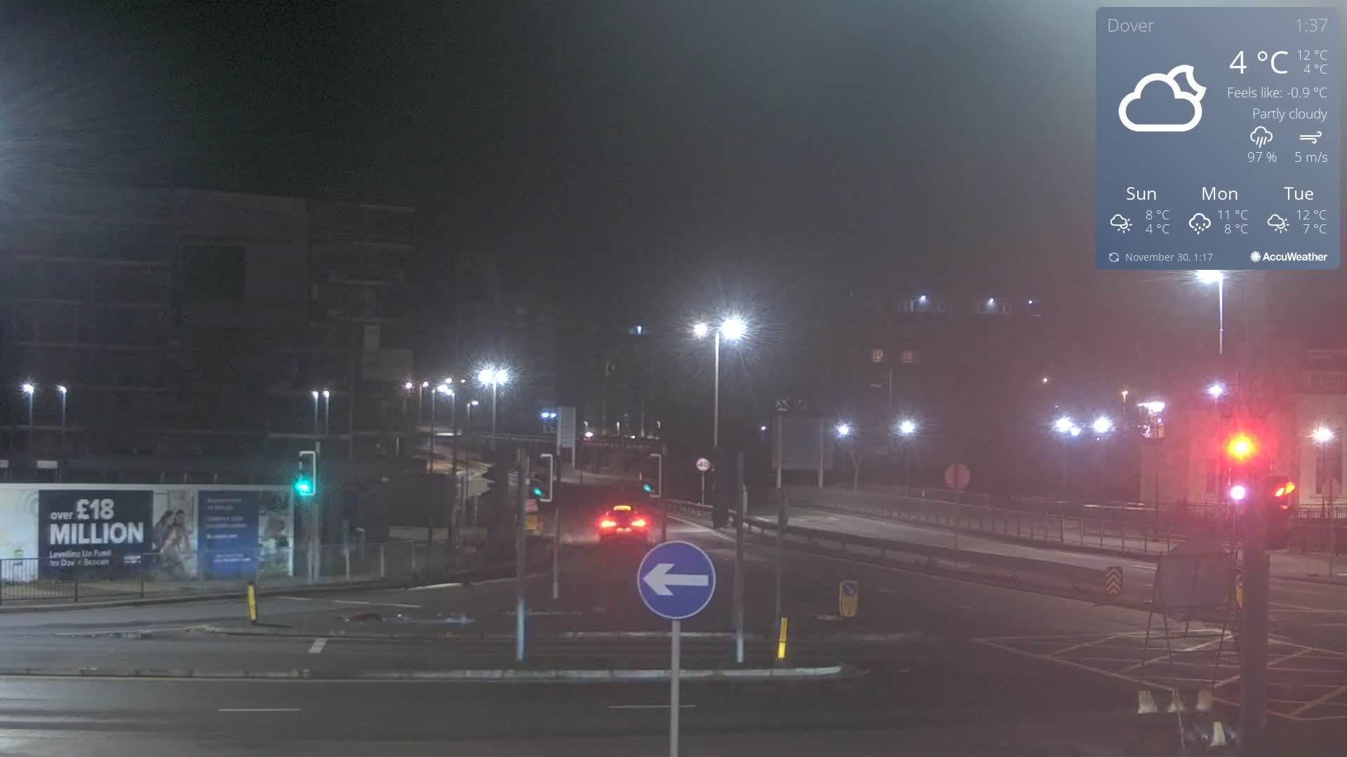 Dover Castle & A256 & A20 Junction Live Cam - Dover, Kent, South East, England, United Kingdom