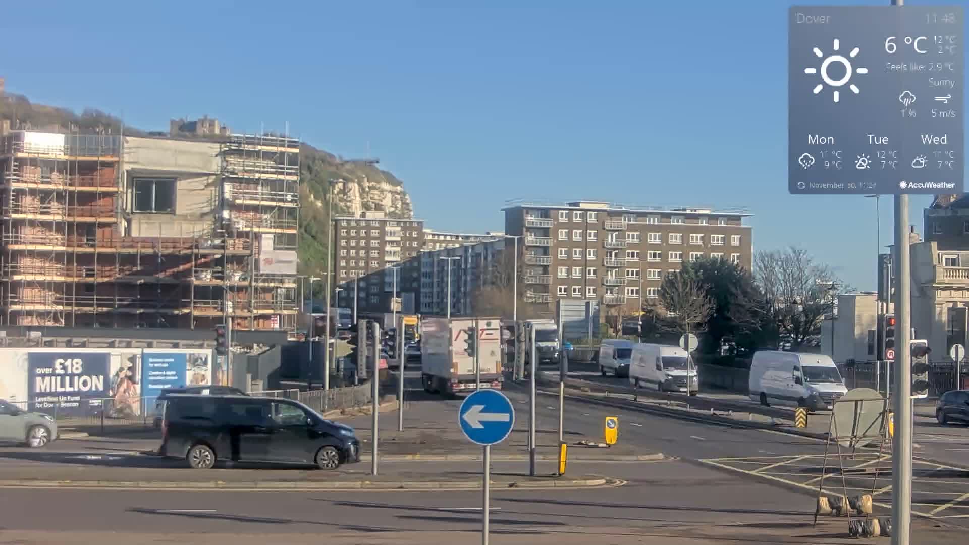 Dover Castle & A256 & A20 Junction Live Cam - Dover, Kent, South East, England, United Kingdom
