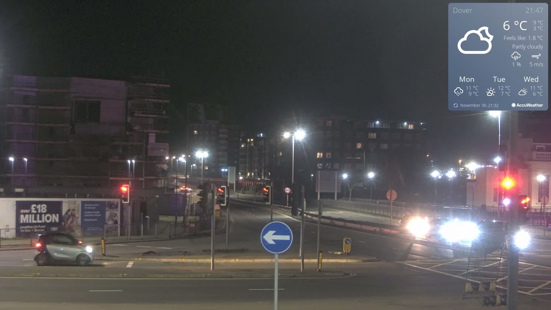 Dover Castle & A256 & A20 Junction Live Cam - Dover, Kent, South East, England, United Kingdom