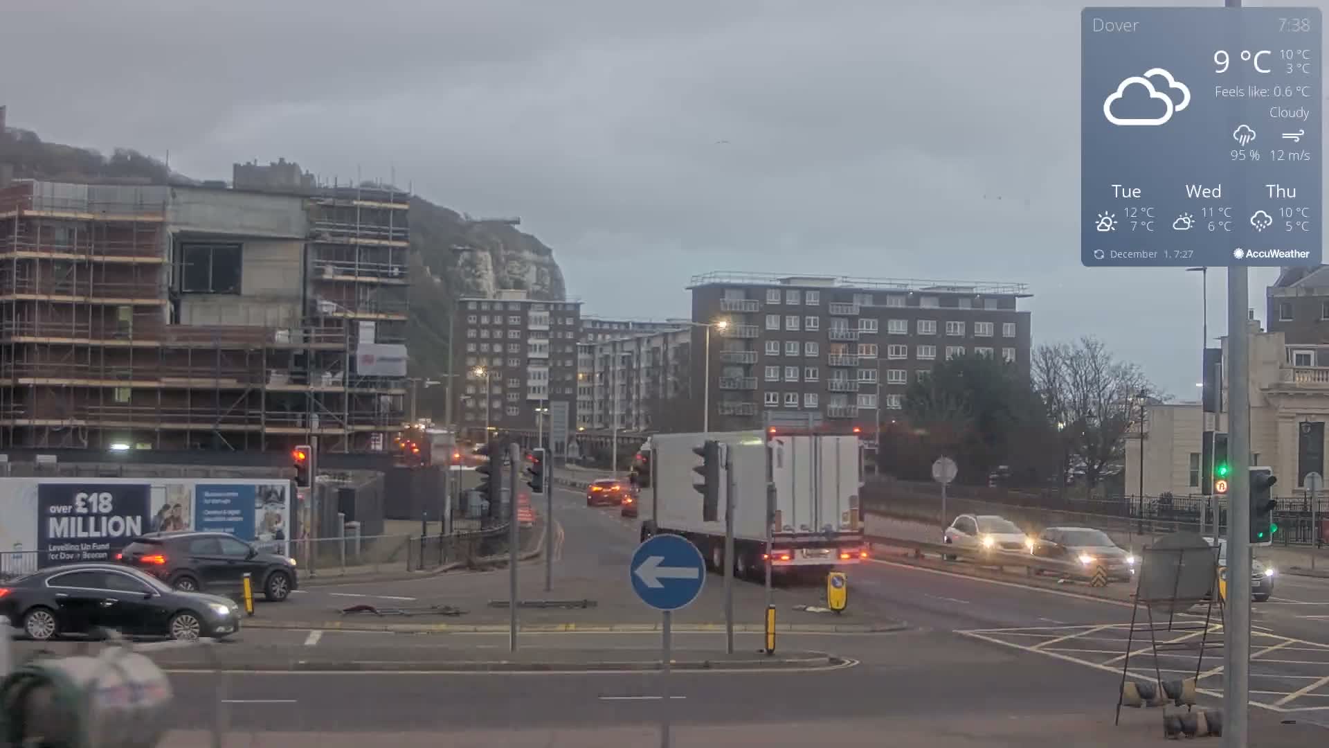 Dover Castle & A256 & A20 Junction Live Cam - Dover, Kent, South East, England, United Kingdom