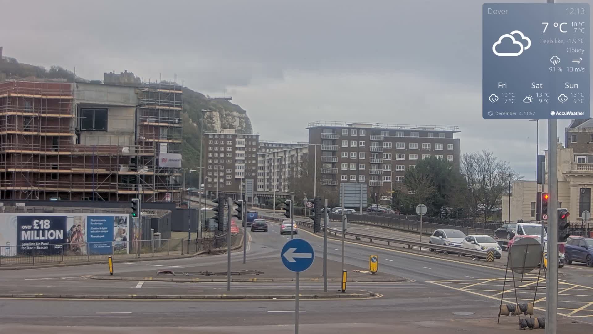 Dover Castle & A256 & A20 Junction Live Cam - Dover, Kent, South East, England, United Kingdom