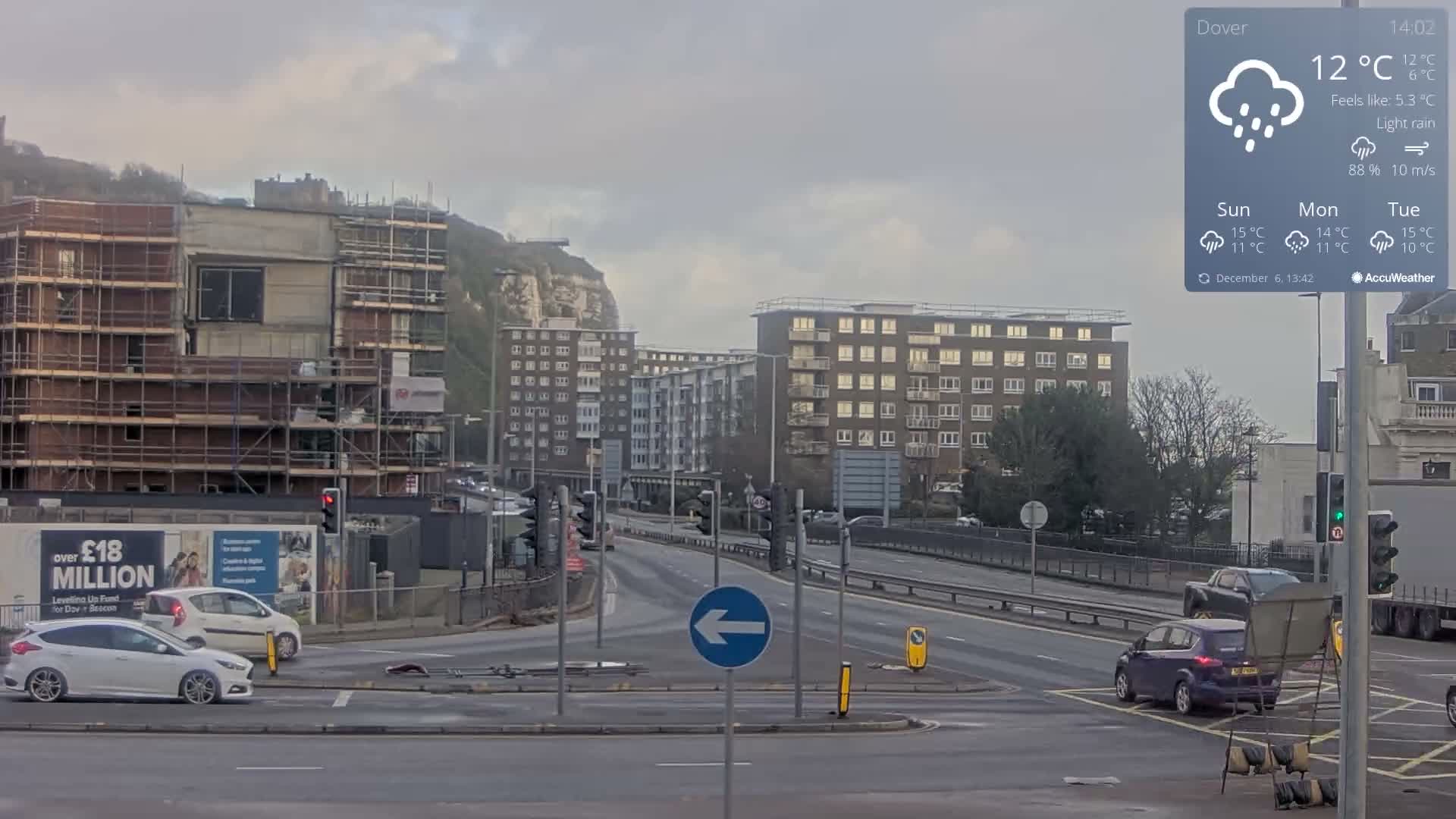 Dover Castle & A256 & A20 Junction Live Cam - Dover, Kent, South East, England, United Kingdom