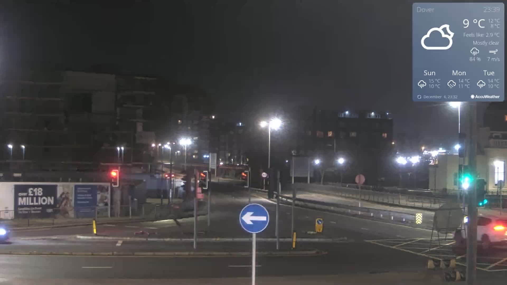 Dover Castle & A256 & A20 Junction Live Cam - Dover, Kent, South East, England, United Kingdom