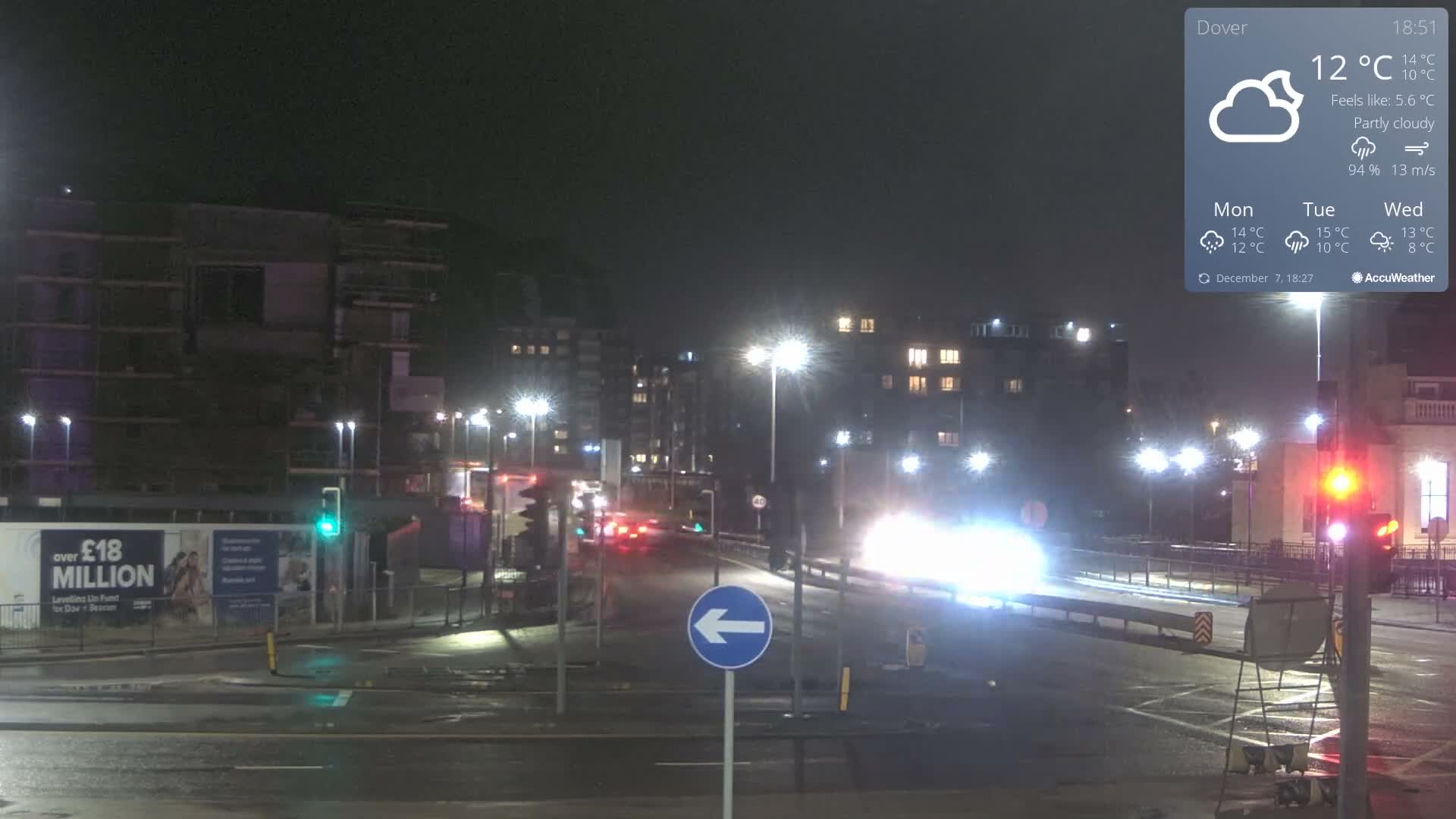 Dover Castle & A256 & A20 Junction Live Cam - Dover, Kent, South East, England, United Kingdom