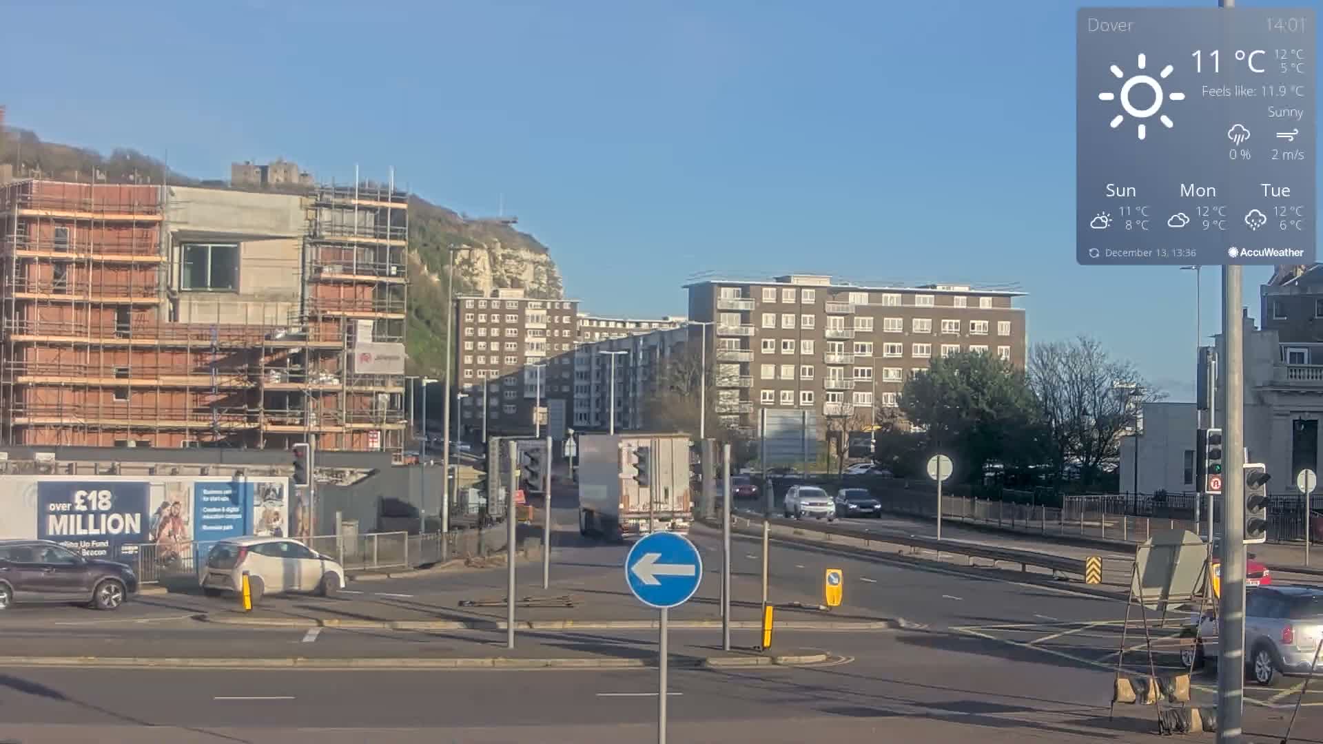 Dover Castle & A256 & A20 Junction Live Cam - Dover, Kent, South East, England, United Kingdom