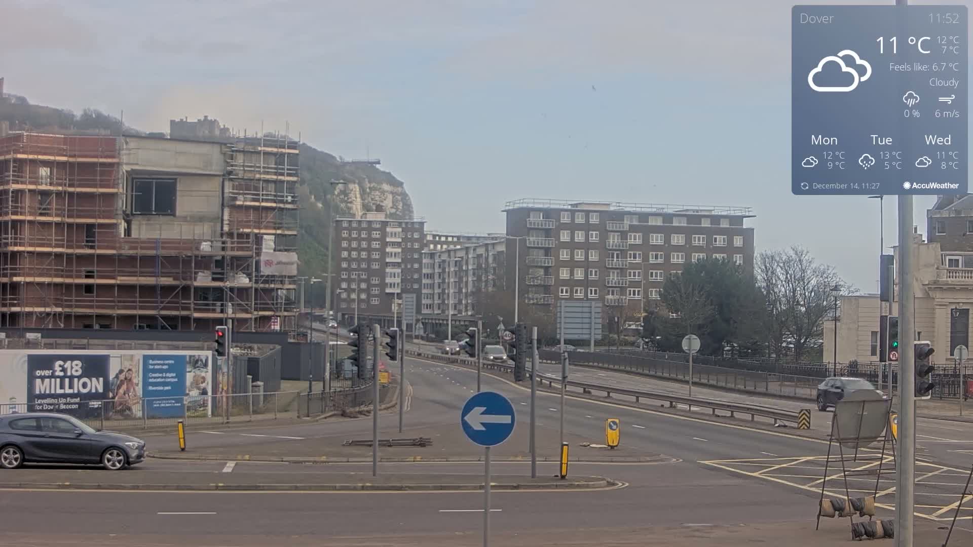 Dover Castle & A256 & A20 Junction Live Cam - Dover, Kent, South East, England, United Kingdom