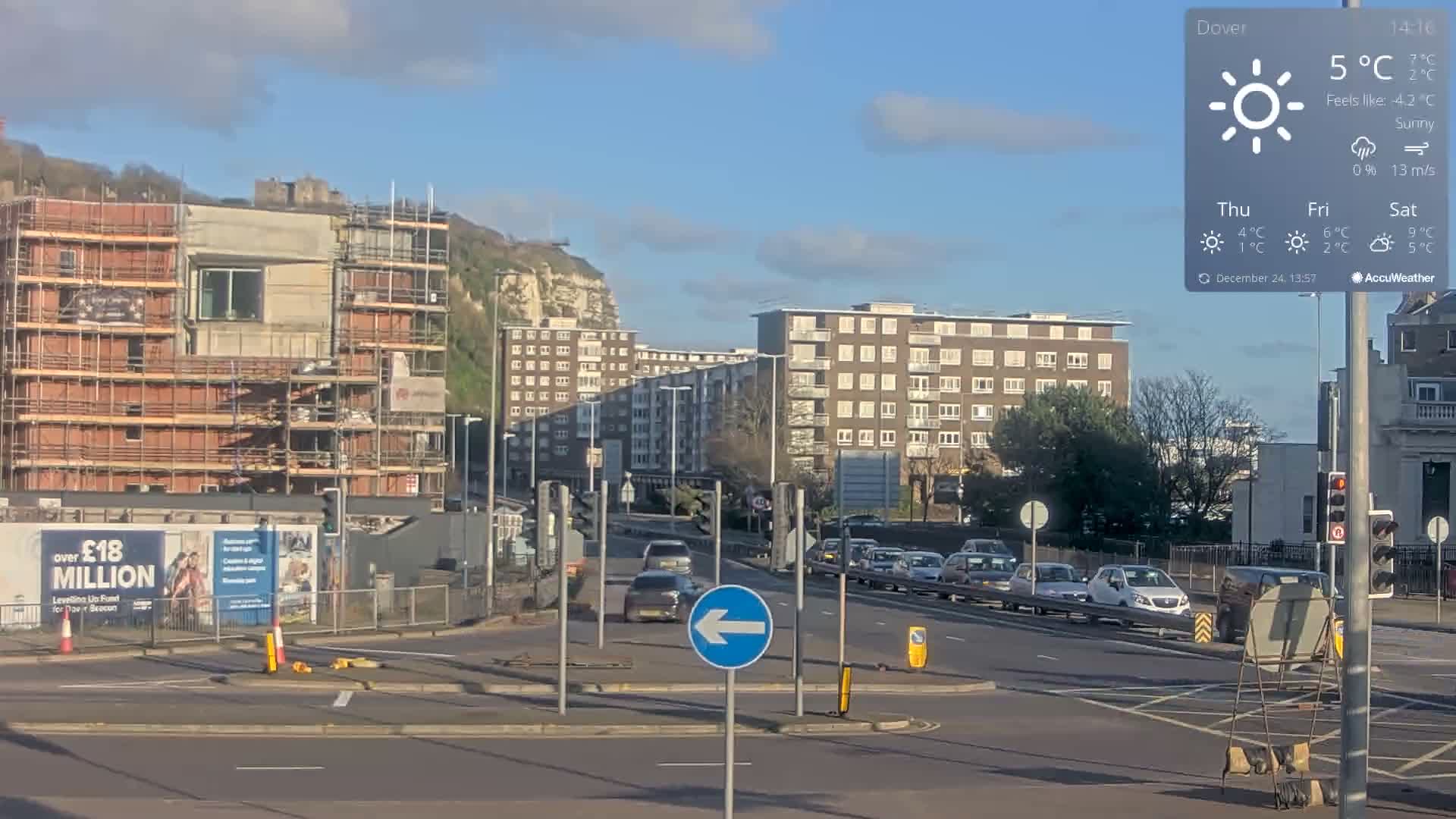 Dover Castle & A256 & A20 Junction Live Cam - Dover, Kent, South East, England, United Kingdom
