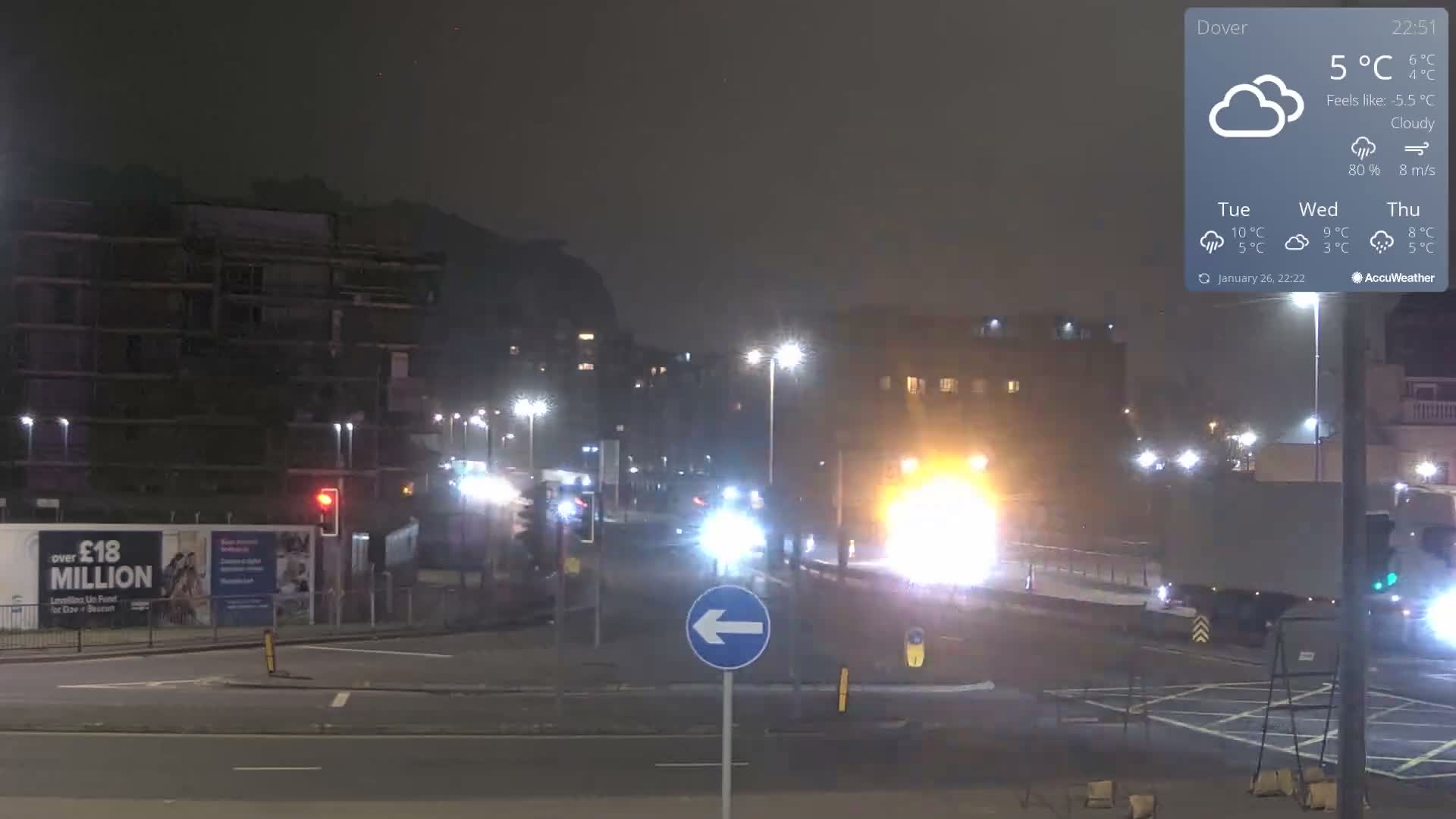 Dover Castle & A256 & A20 Junction Live Cam - Dover, Kent, South East, England, United Kingdom