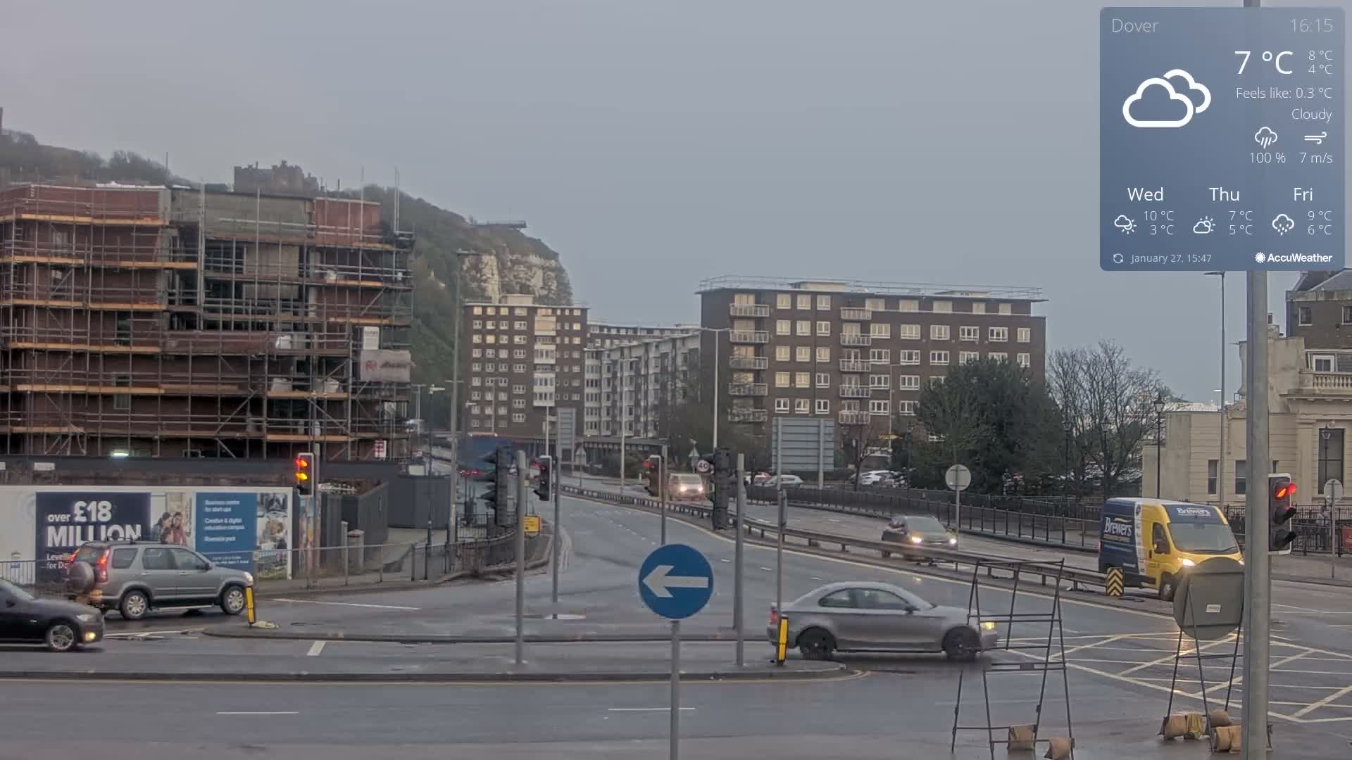 Dover Castle & A256 & A20 Junction Live Cam - Dover, Kent, South East, England, United Kingdom