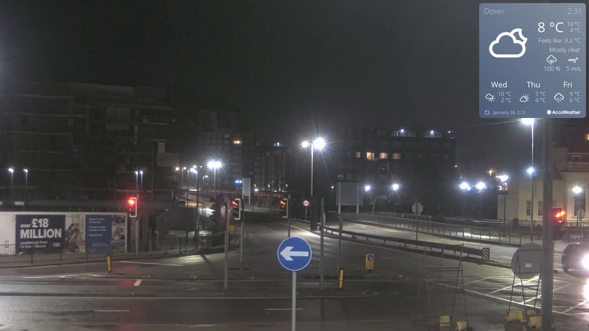 Dover Castle & A256 & A20 Junction Live Cam - Dover, Kent, South East, England, United Kingdom