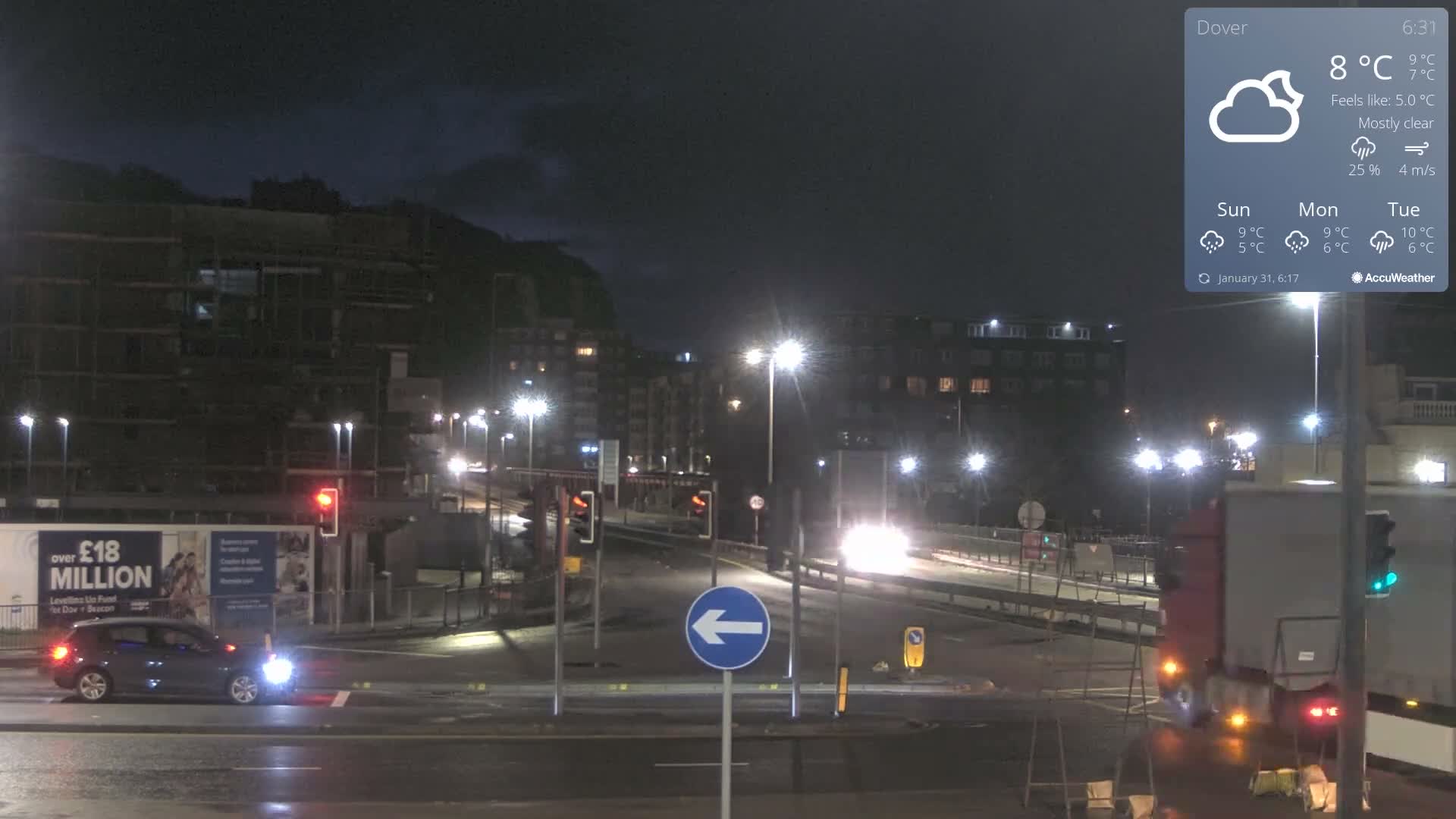 Dover Castle & A256 & A20 Junction Live Cam - Dover, Kent, South East, England, United Kingdom