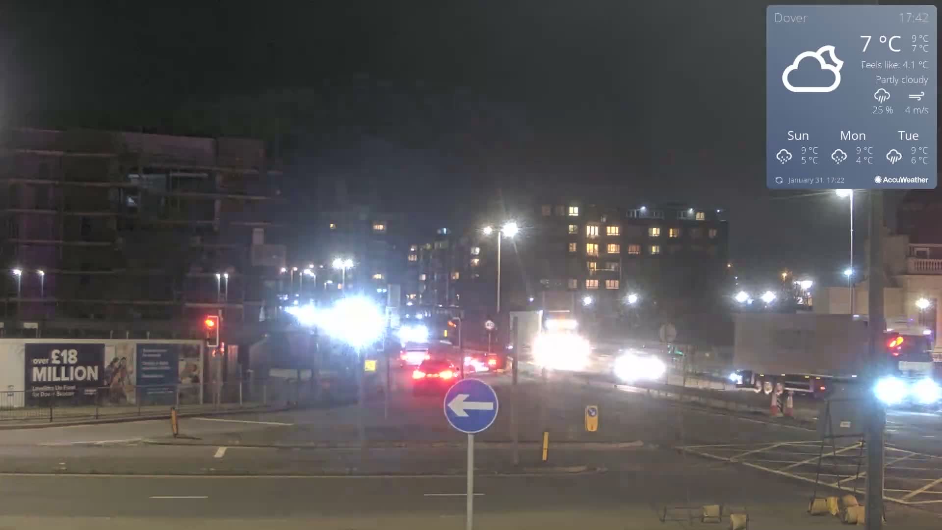 Dover Castle & A256 & A20 Junction Live Cam - Dover, Kent, South East, England, United Kingdom