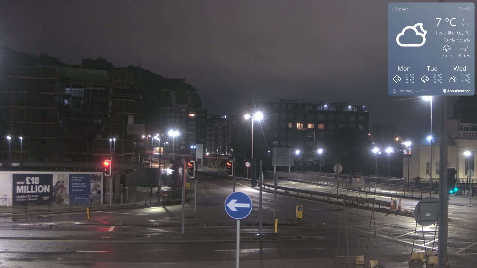 Dover Castle & A256 & A20 Junction Live Cam - Dover, Kent, South East, England, United Kingdom