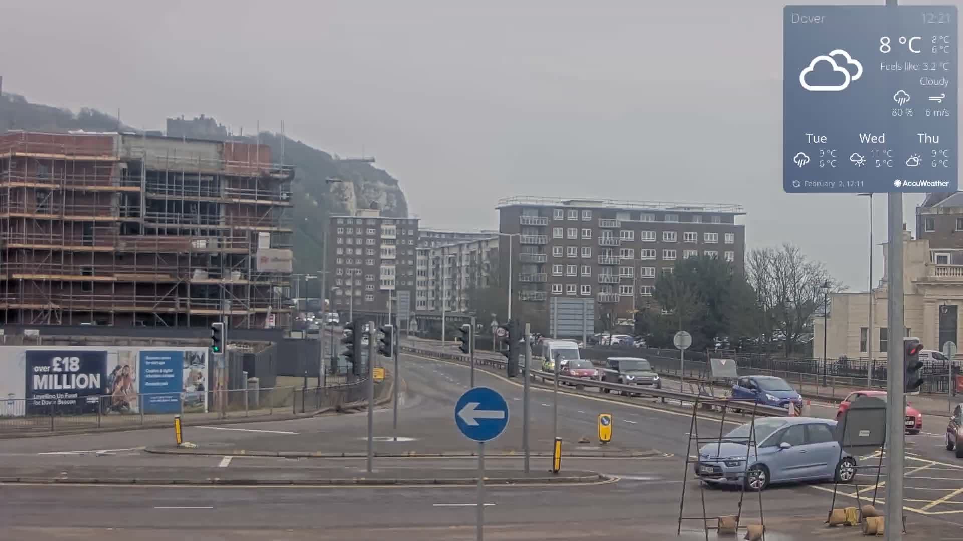Dover Castle & A256 & A20 Junction Live Cam - Dover, Kent, South East, England, United Kingdom