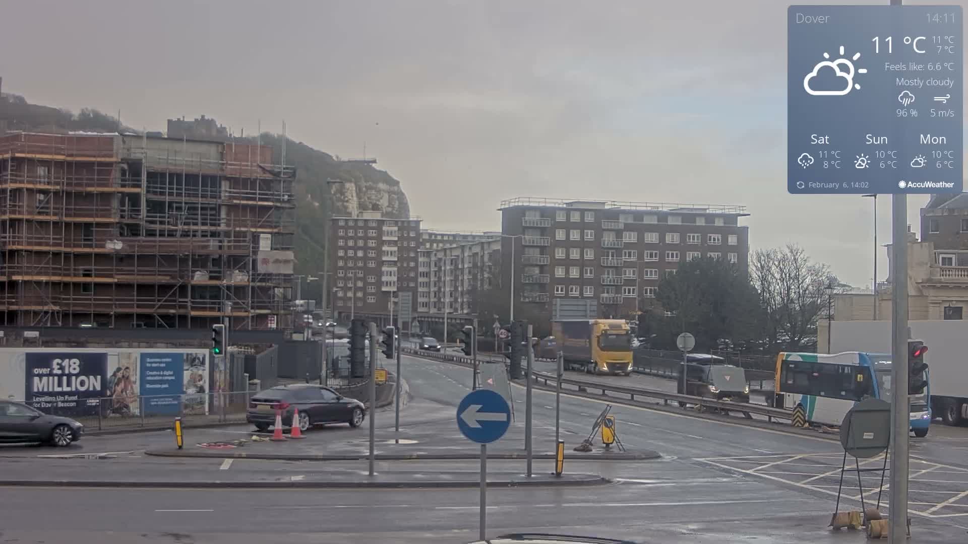 Dover Castle & A256 & A20 Junction Live Cam - Dover, Kent, South East, England, United Kingdom