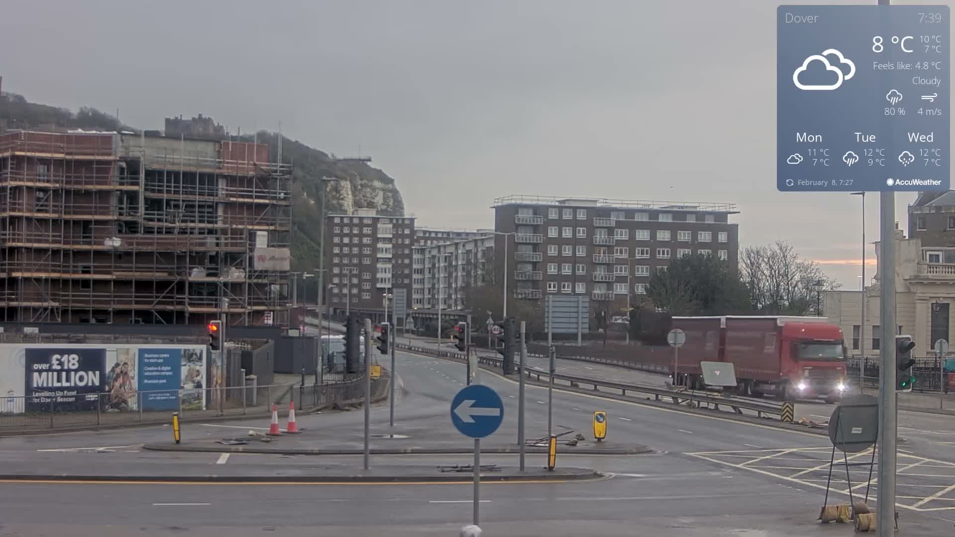 Dover Castle & A256 & A20 Junction Live Cam - Dover, Kent, South East, England, United Kingdom