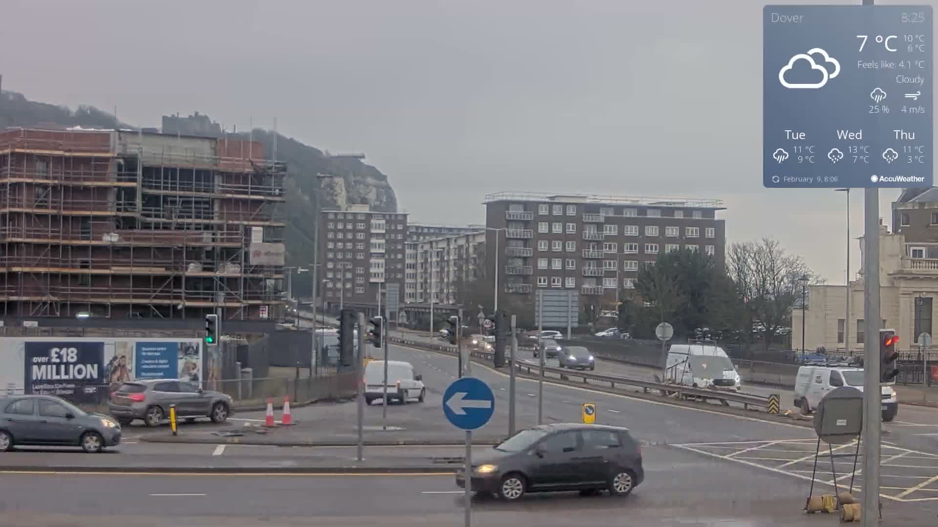 Dover Castle & A256 & A20 Junction Live Cam - Dover, Kent, South East, England, United Kingdom