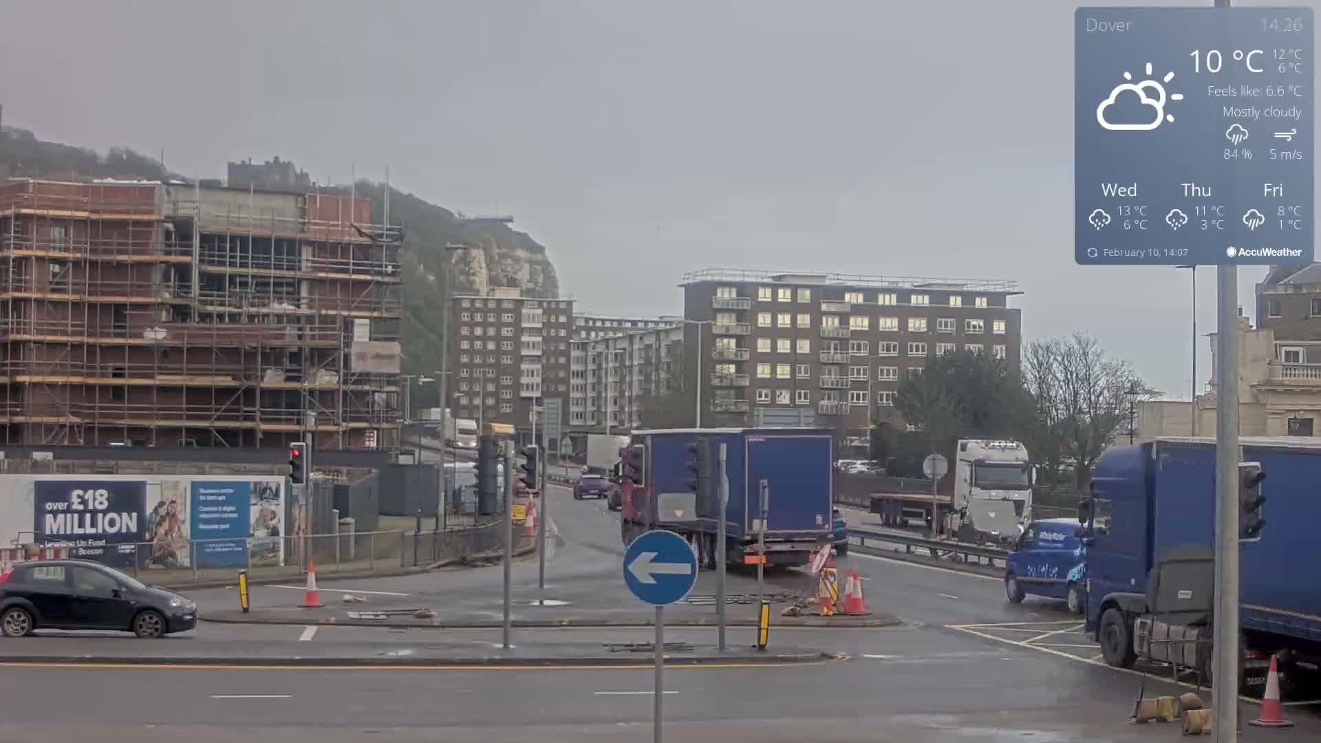Dover Castle & A256 & A20 Junction Live Cam - Dover, Kent, South East, England, United Kingdom