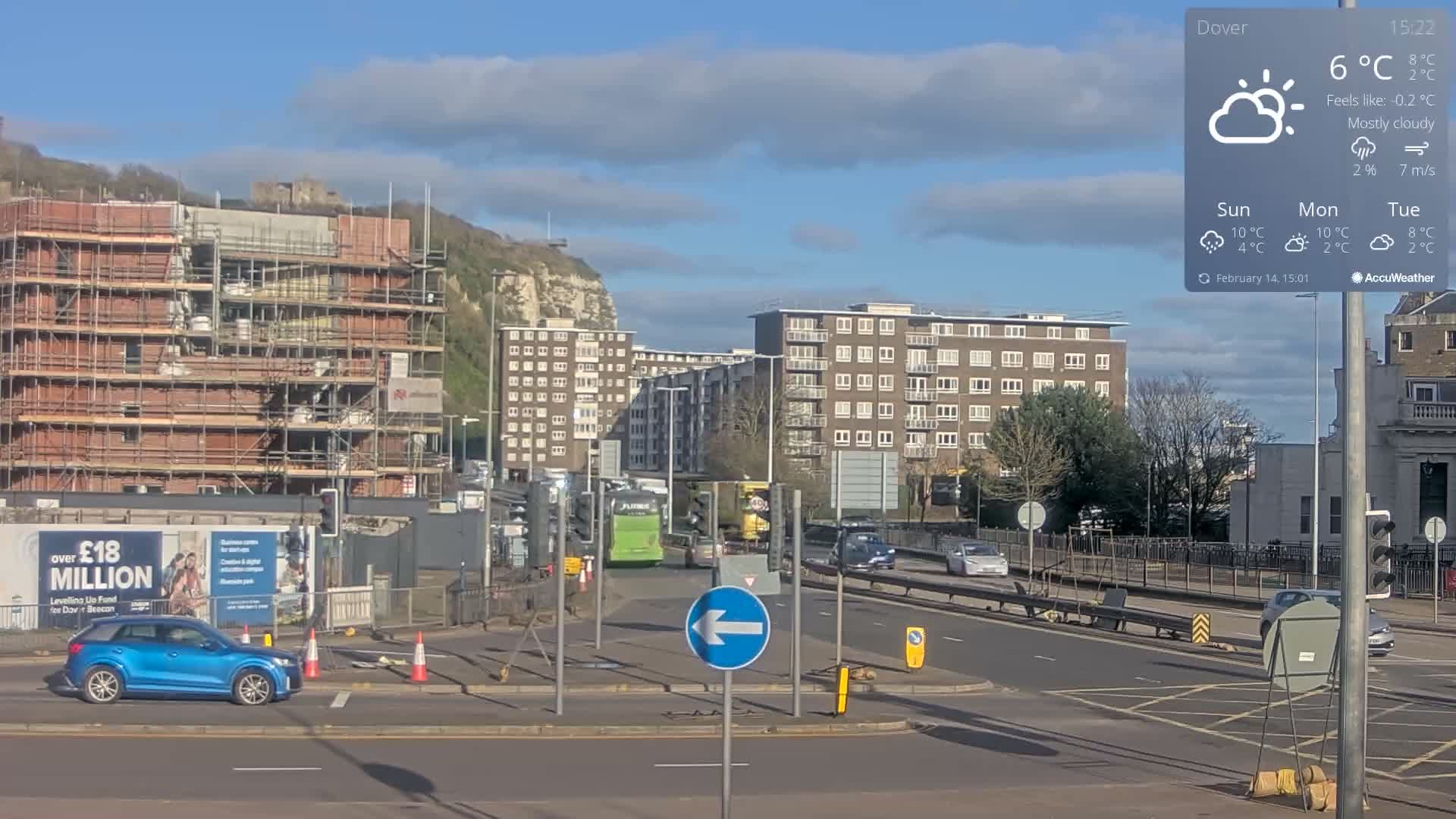 Dover Castle & A256 & A20 Junction Live Cam - Dover, Kent, South East, England, United Kingdom