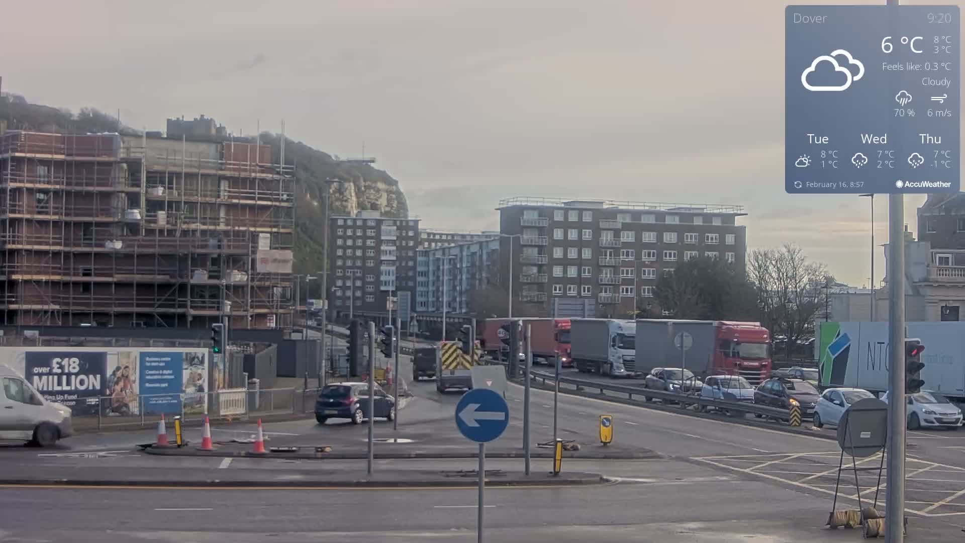 Dover Castle & A256 & A20 Junction Live Cam - Dover, Kent, South East, England, United Kingdom