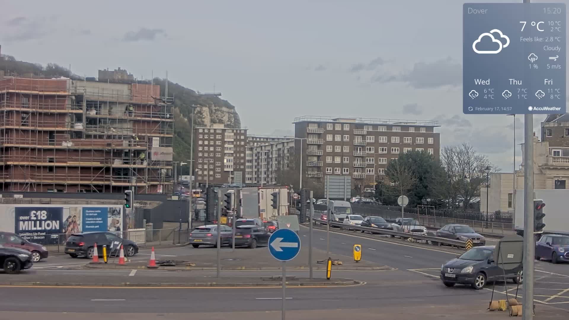 Dover Castle & A256 & A20 Junction Live Cam - Dover, Kent, South East, England, United Kingdom