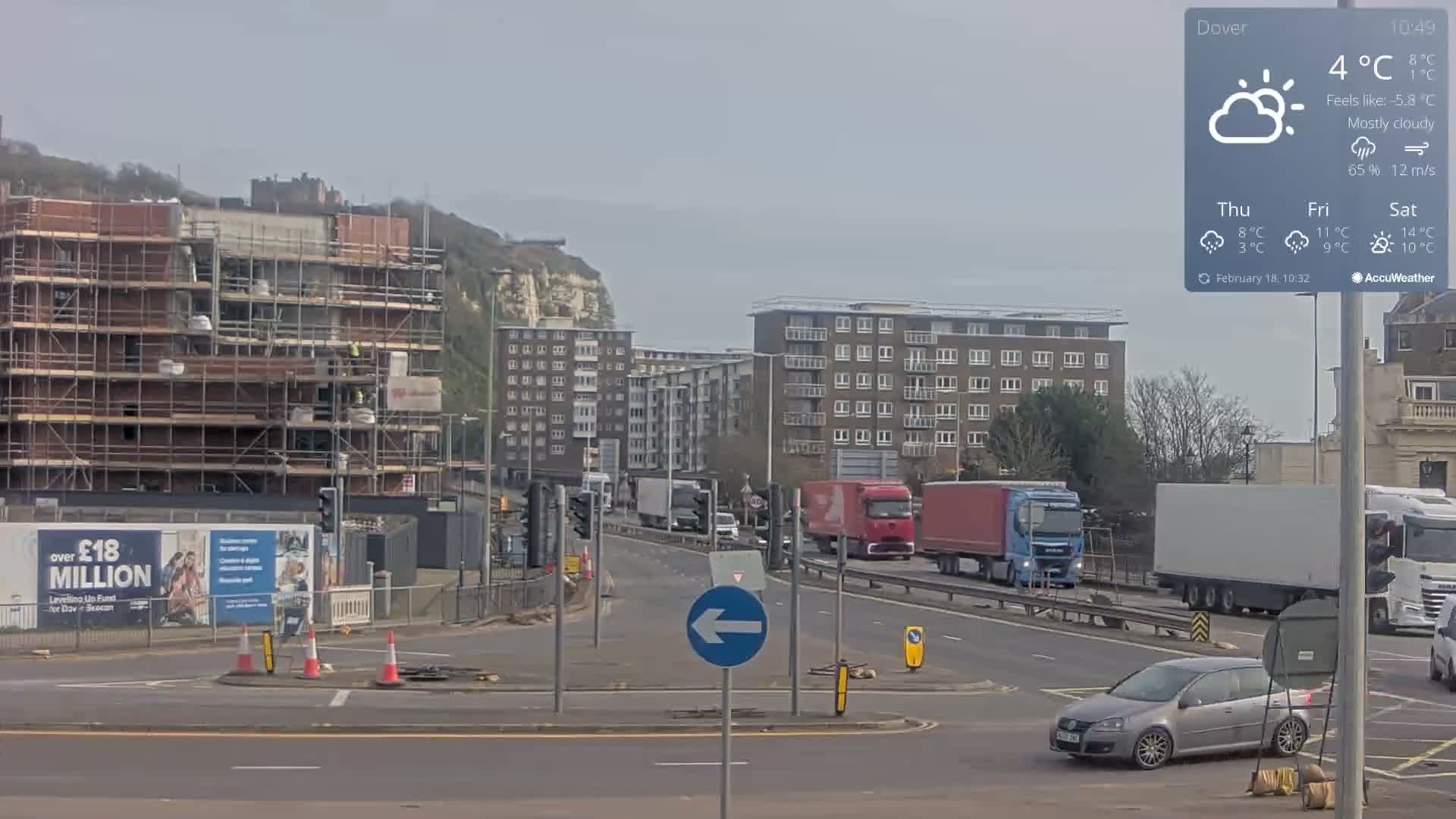 Dover Castle & A256 & A20 Junction Live Cam - Dover, Kent, South East, England, United Kingdom