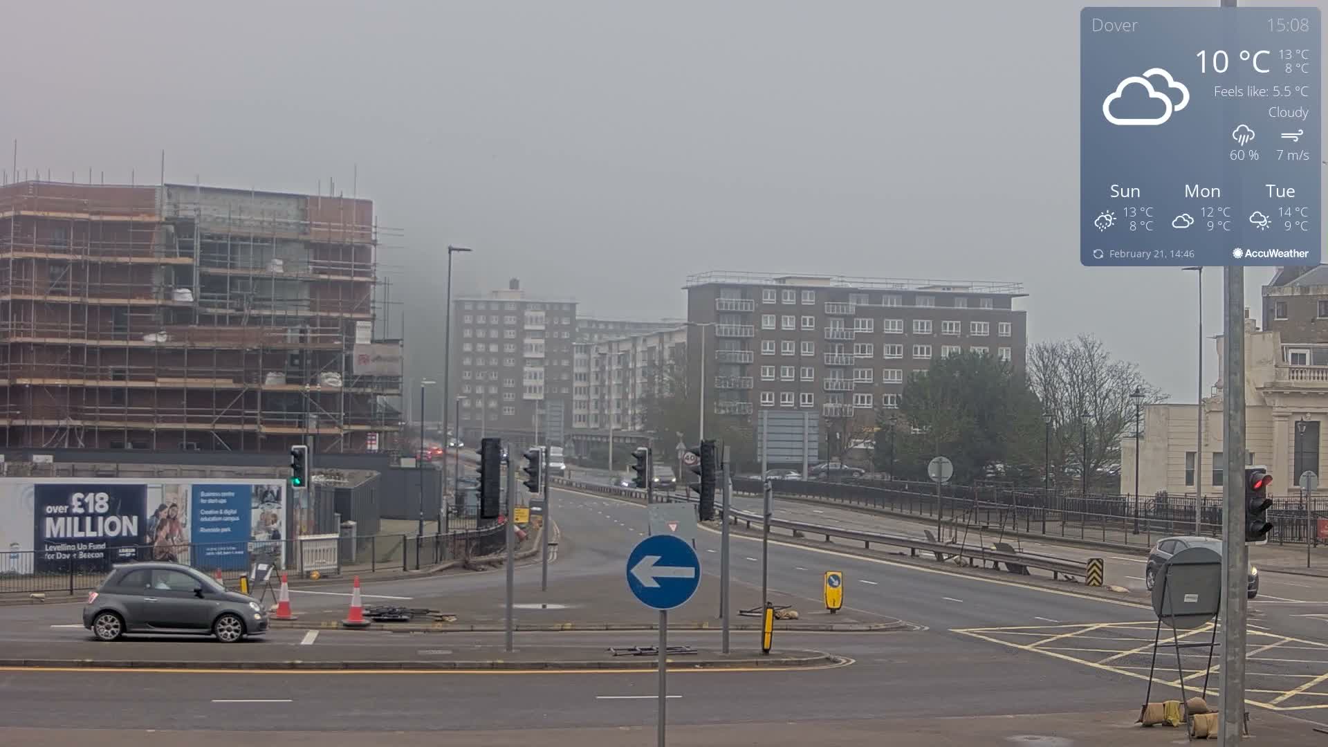 Dover Castle & A256 & A20 Junction Live Cam - Dover, Kent, South East, England, United Kingdom